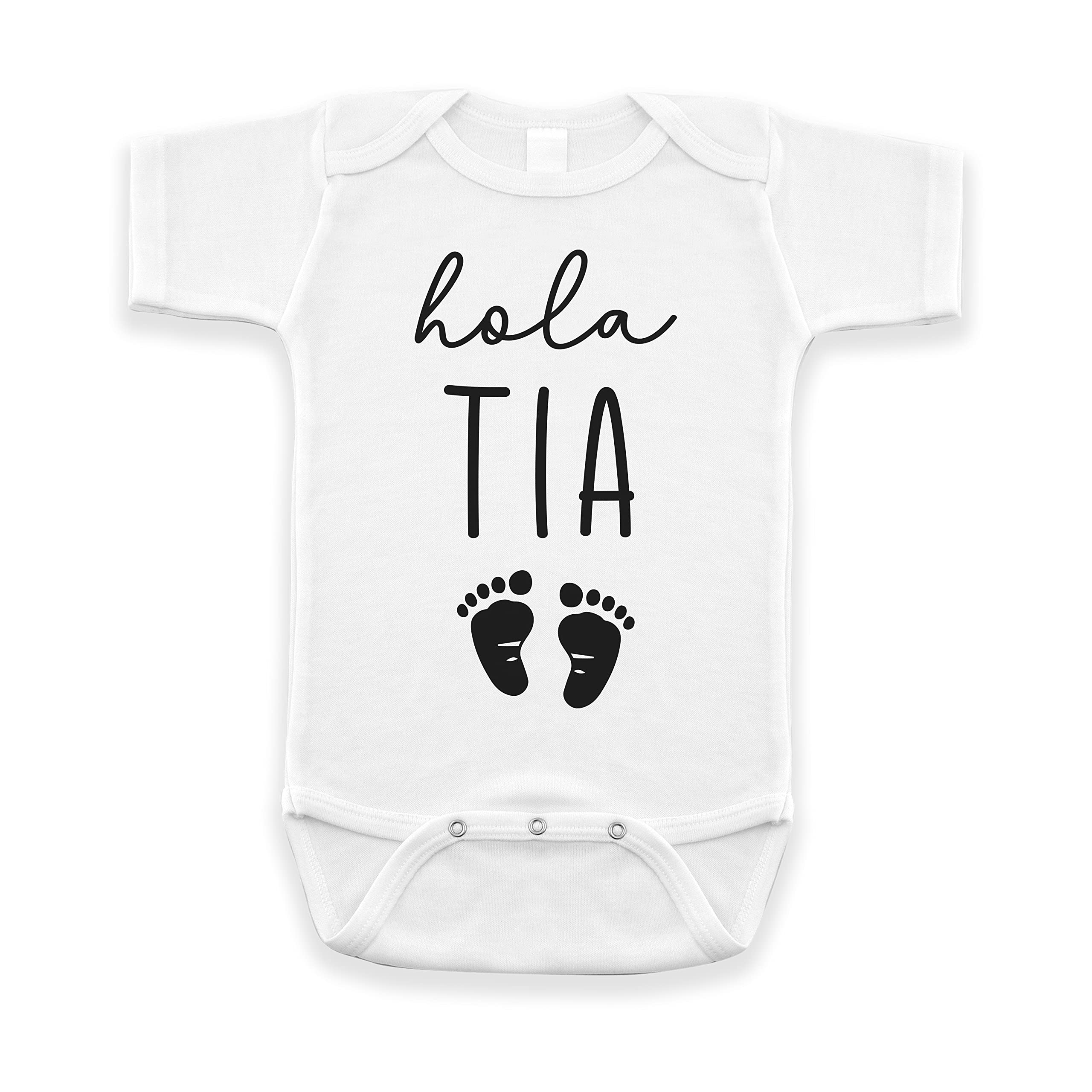 Surprise Pregnancy Announcement Gift for Spanish Aunt - 'Hola Tia' Baby Reveal Present for Sister (0-3 Months, White) | Perfect for Gender Reveal Parties, Baby Showers & Family Celebrations