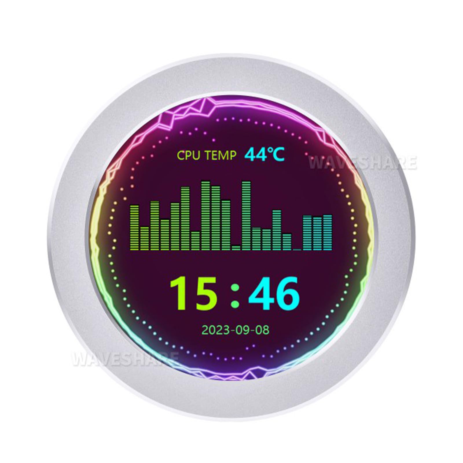 TUOPUONE 3.4 Inch USB Monitor - AIO LCD Screen for PC CPU Cooler Display with RGB Ambient Lighting & Music Spectrum Analysis - Silver | Perfect for Gaming Rigs, Custom PC Builds & Desktop Aesthetic Enhancement