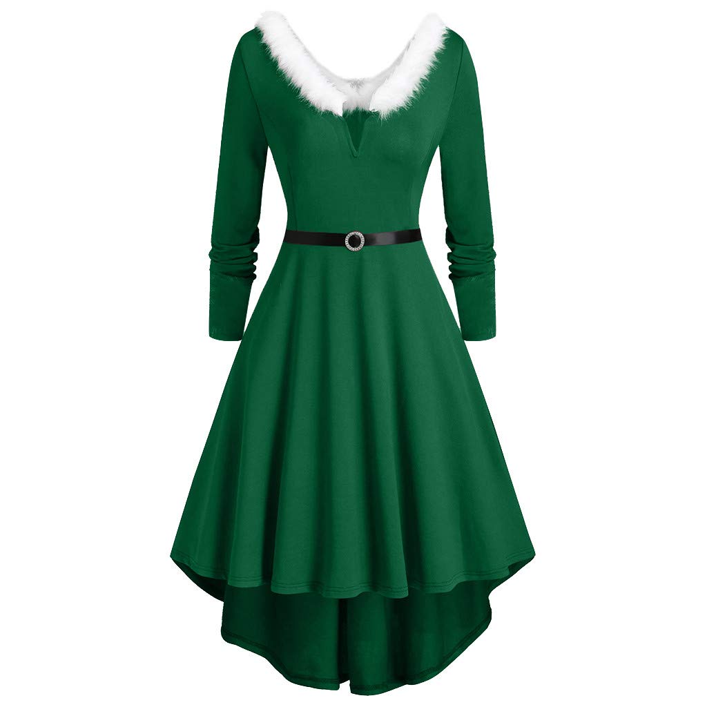 Women's Plus Size Long Sleeve Loose Plain Maxi Dresses - White, Black & Green Elf Costume for Christmas Parties & Holiday Events | UK Sizes