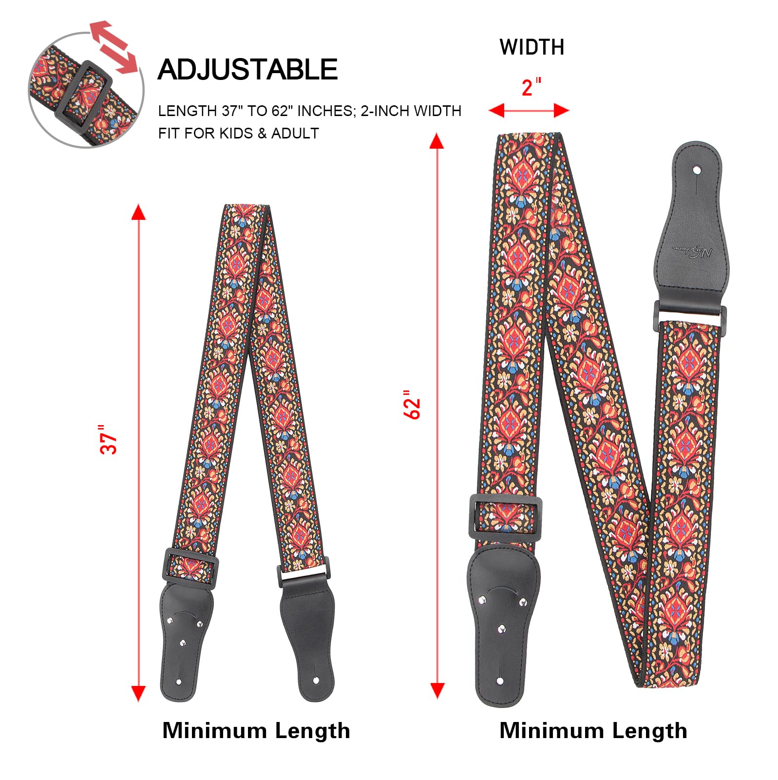 Premium Cotton Jacquard Guitar Strap for Electric, Acoustic & Bass Guitars - Includes 2 Free Silicone Strap Locks - Comfortable & Durable for Live Performances, Studio Sessions & Practice