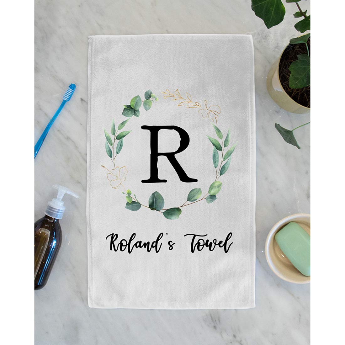 Custom Name & Year Personalized Leaf Wreath Hand Towel - Soft White Decorative Housewarming Gift for Kids, Girls, Boys, Men & Women - Perfect for New Homes, Guest Bathrooms, Christmas & Thanksgiving Celebrations
