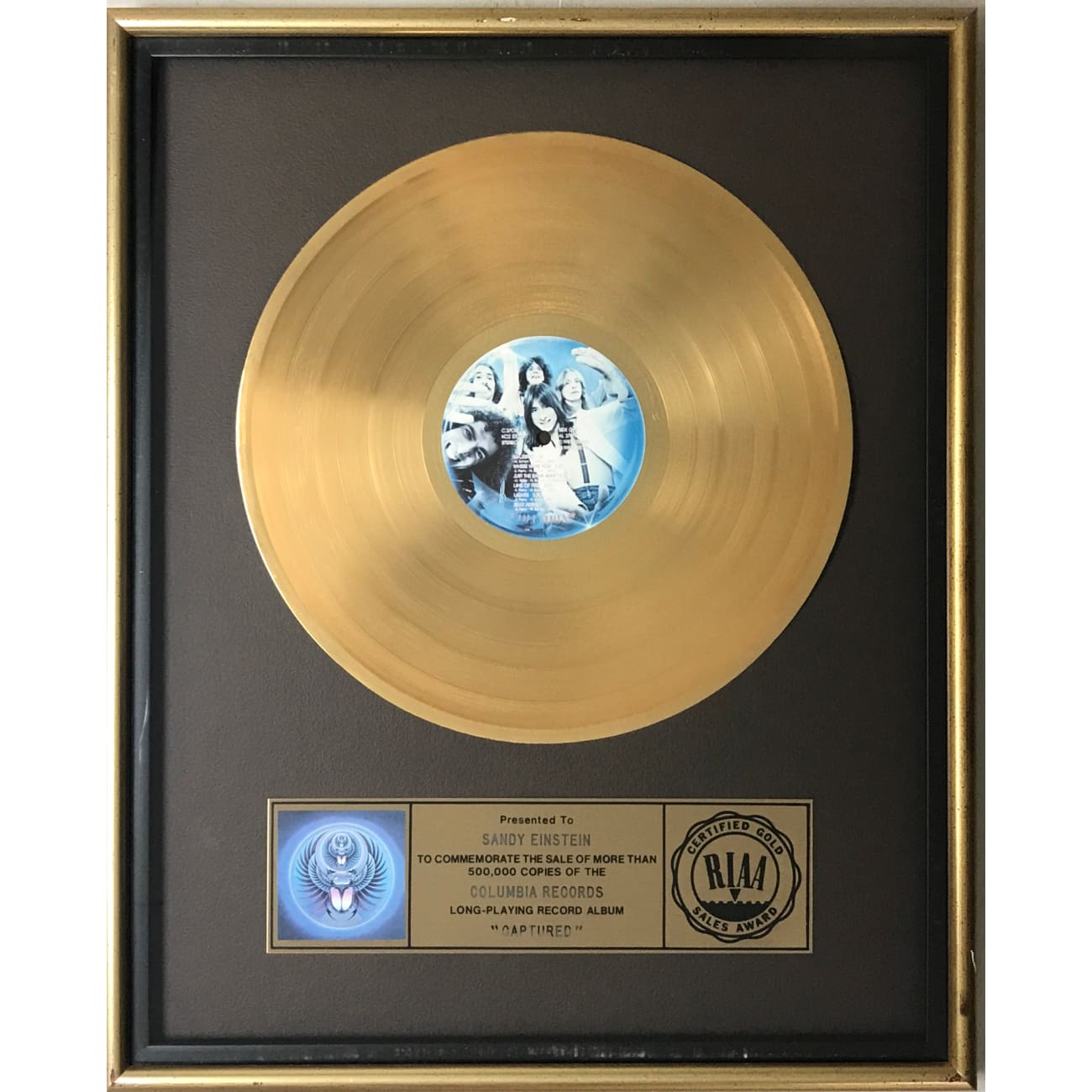 Journey Captured RIAA Gold LP Award - Certified Music Collectible for Fans & Display - Perfect for Home Decor, Music Room, or Gift for Rock Enthusiasts