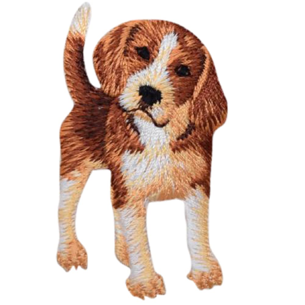 Beagle Embroidered Applique Patches - Olive Branch & Bird Design, 2-1/8