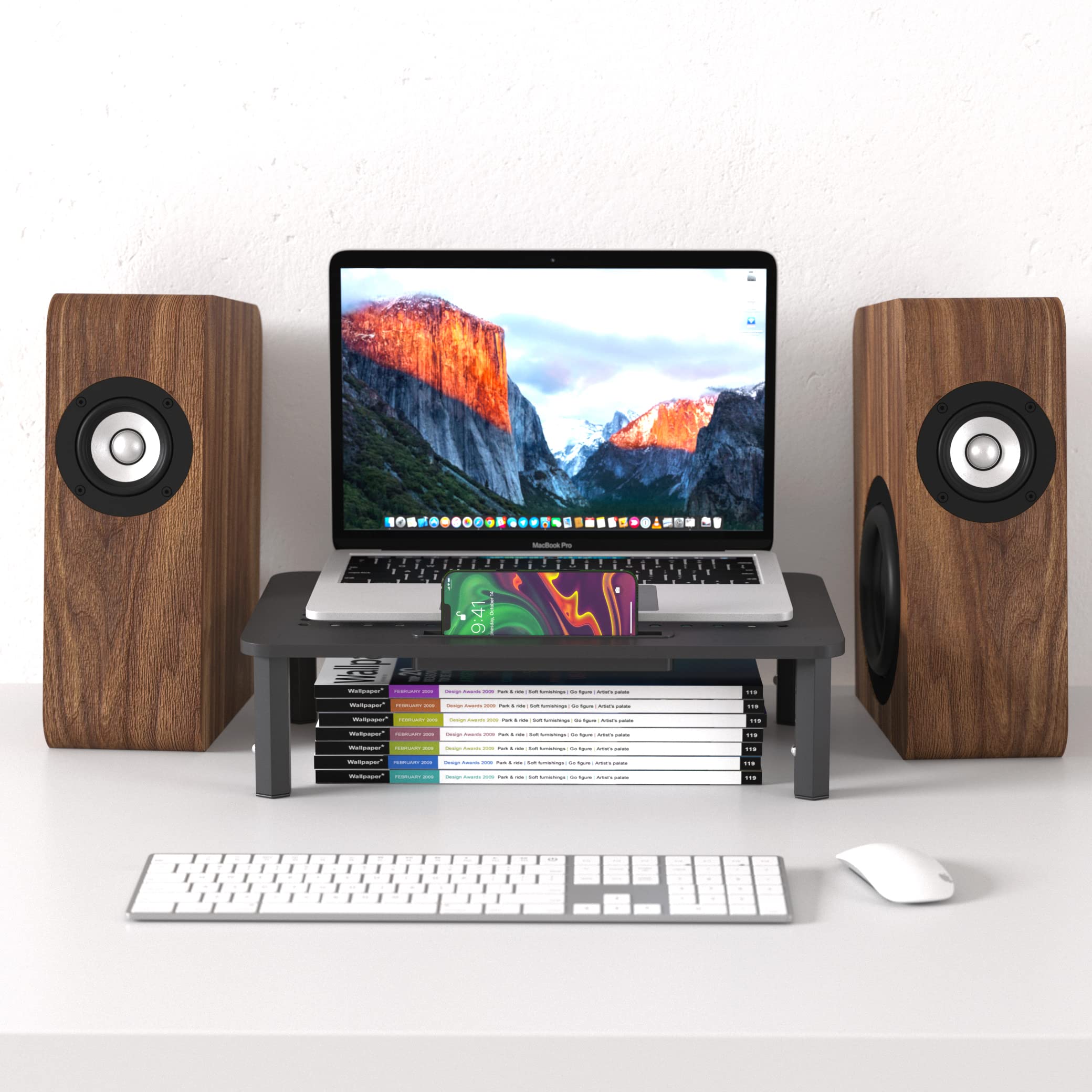 EVOOMI 2-Pack Monitor Stand for Desk - Ergonomic Back Saver Riser with Anti-Skid HD Hexagonal Steel Design - Includes Free Cable Ties - Mesh Metal Computer & Printer Stand (Fits iMac) - Perfect for Home Office, Gaming Setup & Workspace Organization