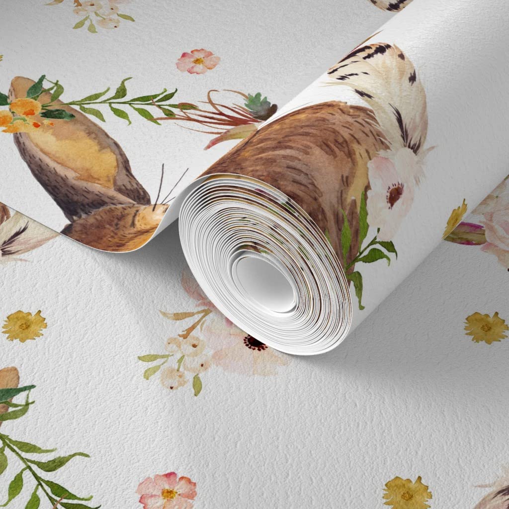 Premium Bunny White Baby Girl Woodland Roses Floral Wallpaper - 27ft x 2ft Commercial Grade Peel & Stick - Perfect for Nursery, Bedroom & Kids Room Decor