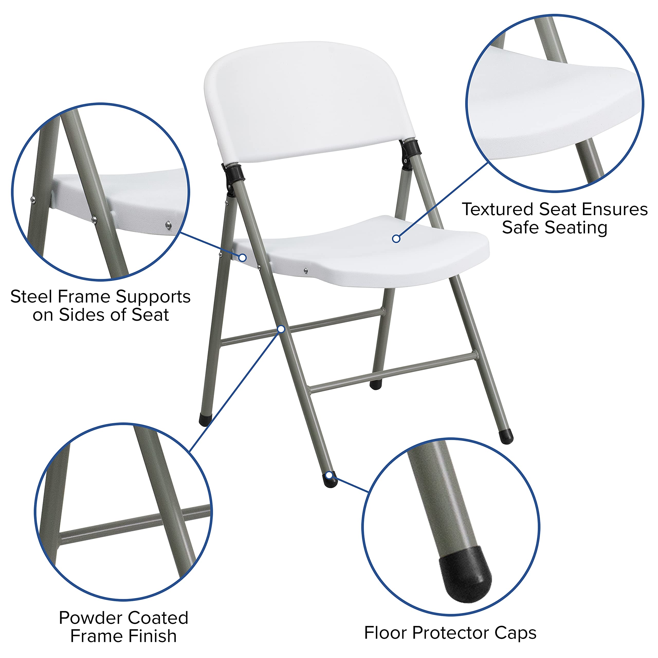 EMMA + OLIVER 2 Pack Commercial White Plastic Folding Chairs - Heavy Duty Stackable Event & Party Chairs for Weddings, Banquets, and Outdoor Gatherings