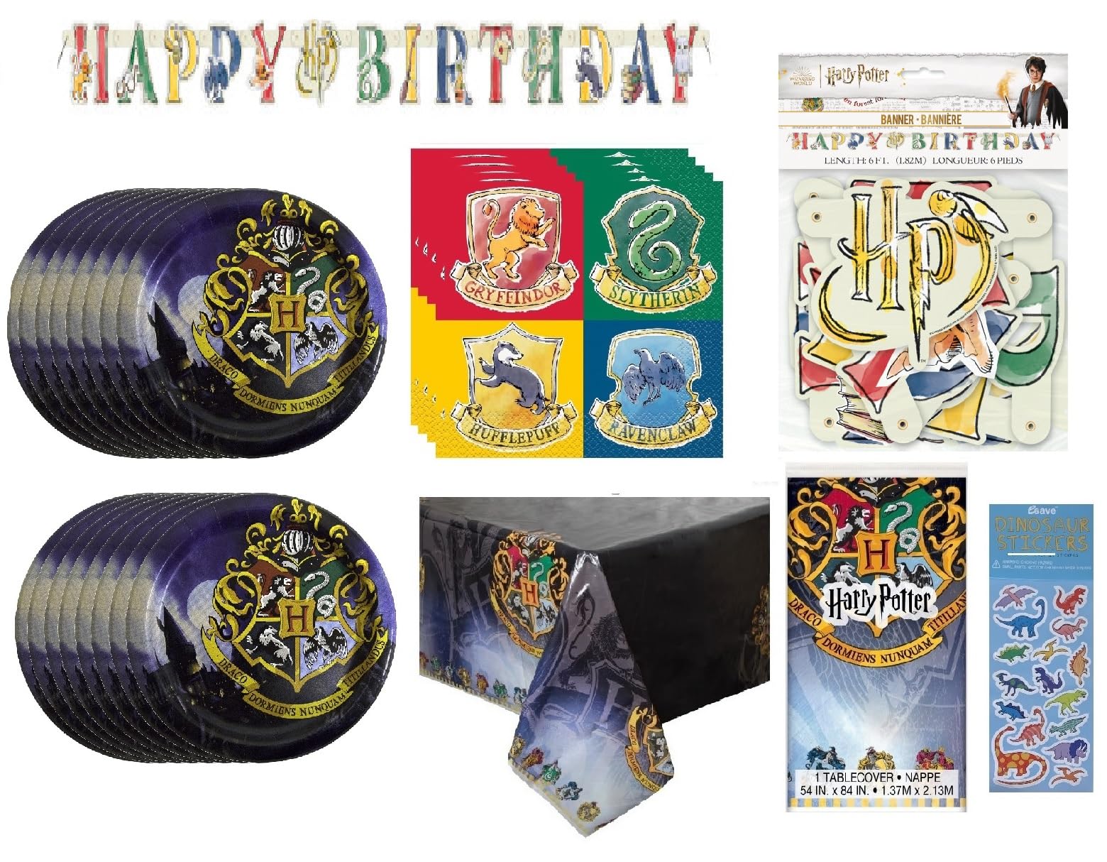 Harry Potter Birthday Party Decorations Set - 16-Piece Bundle with Dessert Plates, Napkins, Table Cover & Birthday Banner | Perfect for Themed Parties, Kids Celebrations & Magical Events
