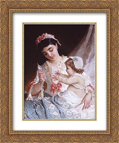 20x24 Gold Ornate Frame with Double Matted Museum Art Print - Distracting The Baby by Emile Munier - Perfect for Nursery Decor, Baby Shower Gifts & Classic Art Collection