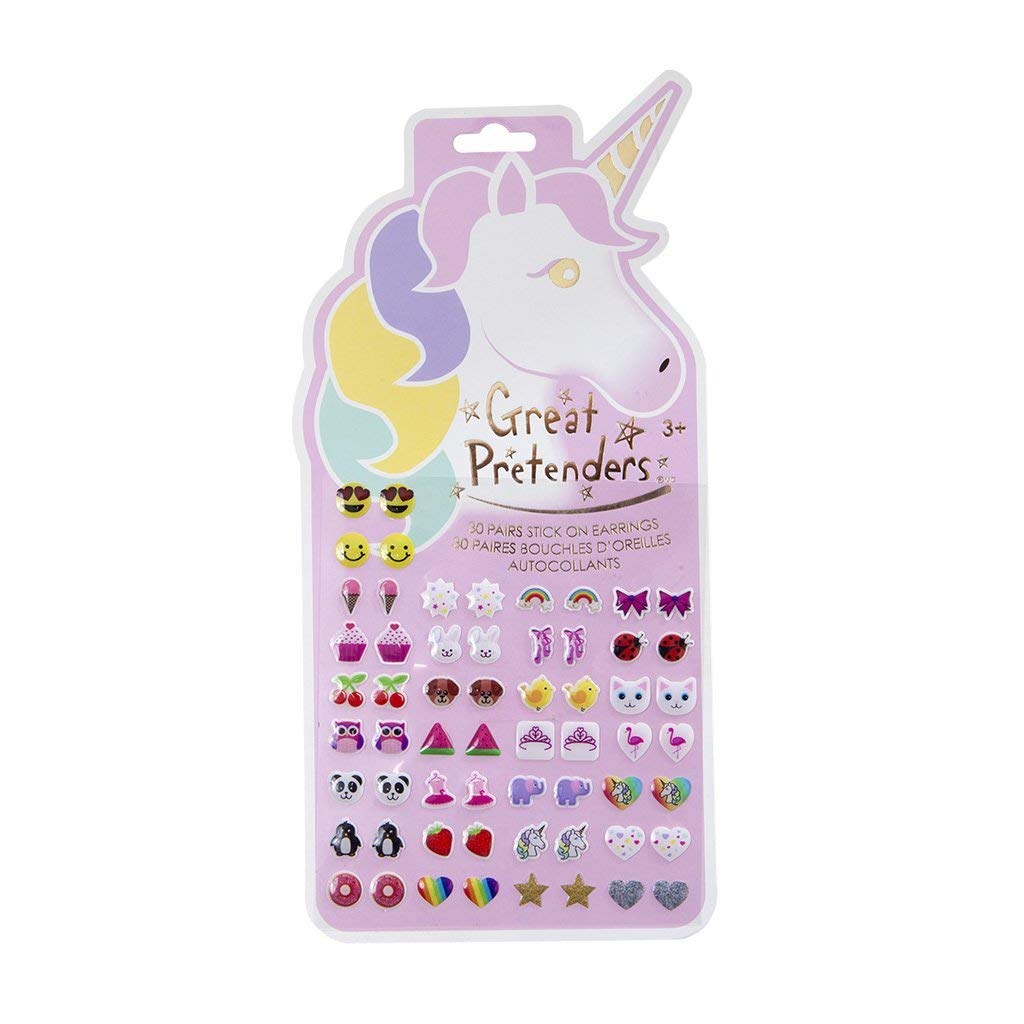 Great Pretenders Unicorn Sticker Earrings 6 Pack - Fun Stick-On Earrings for Kids Birthday Party Favors, Costume Accessories & Dress-Up Play | Perfect for Unicorn Themed Parties, Pretend Play & Gift Giving