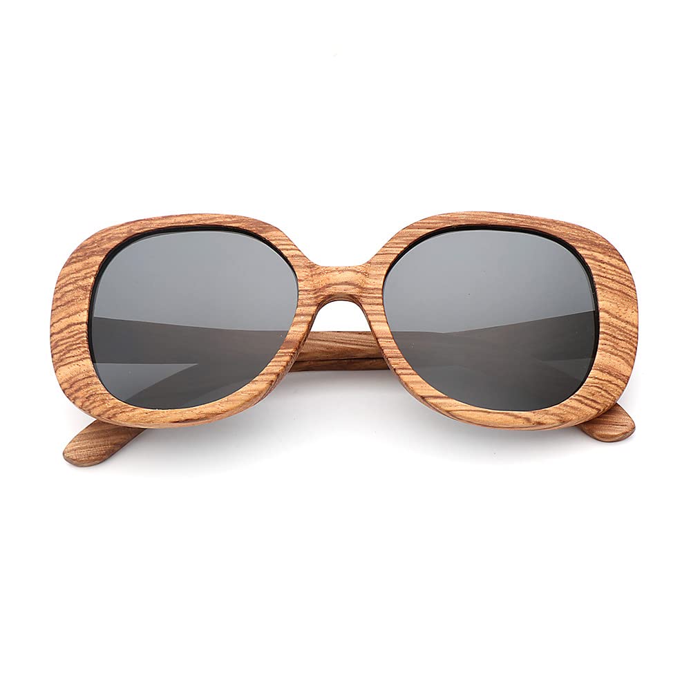 Women's Polarized Sunglasses - Wood Frame Oversized UV Protection - Fashionable & Durable for Outdoor, Driving & Sports Activities
