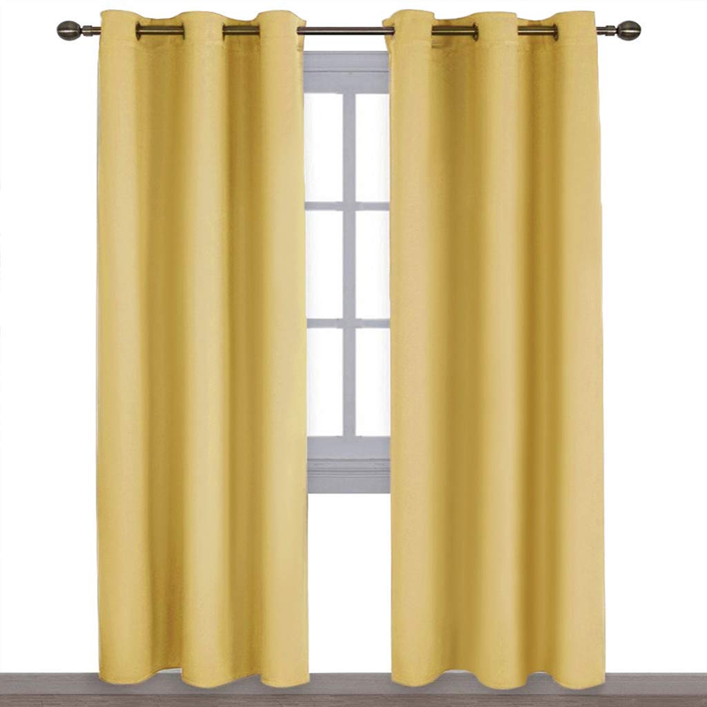 Blackout Thermal Insulated Curtains for Bedroom & Living Room - 52x45 Inch Grommet Window Drapes (Set of 2 Panels, Gold) - Perfect for Light Blocking, Energy Saving & Home Decor