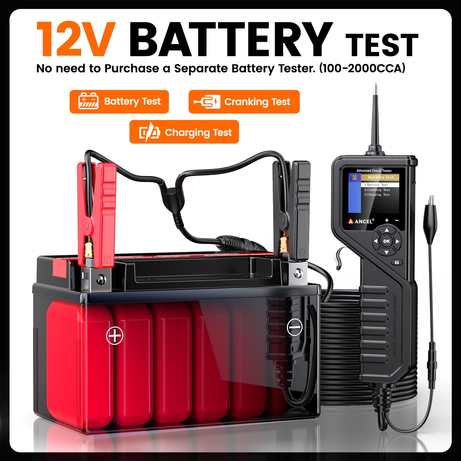 ANCEL PB600 Automotive Electrical Circuit Tester Kit - 8-35V Power Probe with Battery, Relay & Injector Test, 30FT Cable, Multimeter & Oscilloscope Functions | Perfect for Car Diagnostics, Truck Repair & DIY Electrical Testing