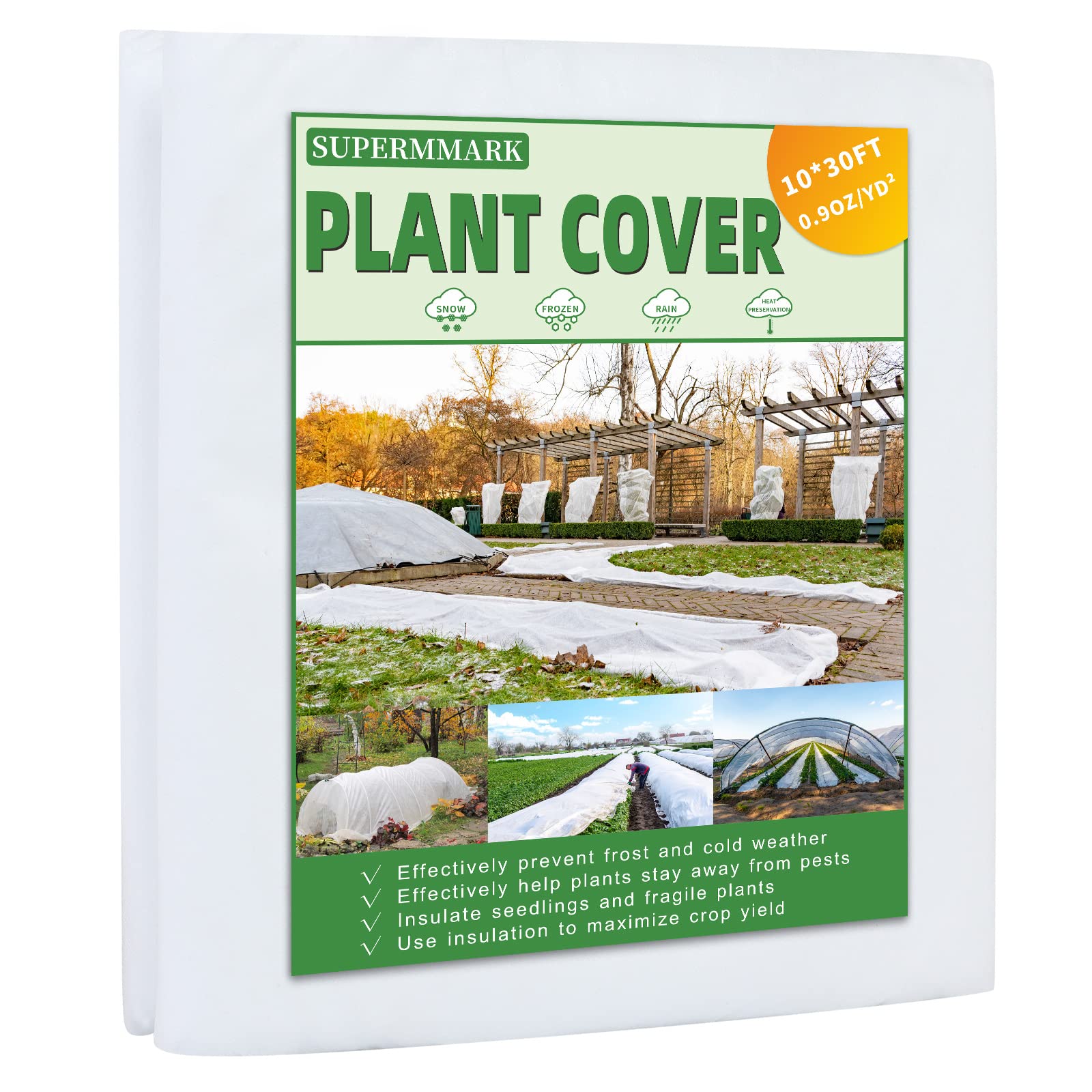 30ft x 10ft Reusable Frost Protection Plant Cover - 0.9 oz/yd² Floating Row Blanket for Winter Freeze, Pest & Animal Protection - Ideal for Garden Beds, Vegetables & Cold Weather Plant Care