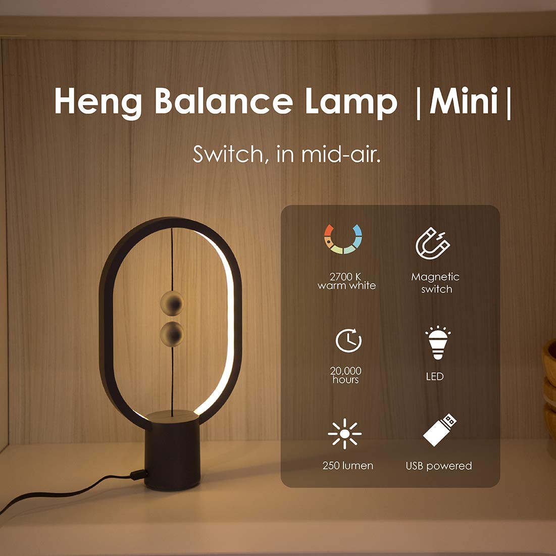 Allocacoc Heng Balance Table Lamp - USB Powered LED Magnetic Desk Light with Mid-Air Switch, Eye-Care Soft Lighting for Home Office, Study & Bedroom (Mini Dark Grey) - Perfect for Night Reading & Workspace Illumination