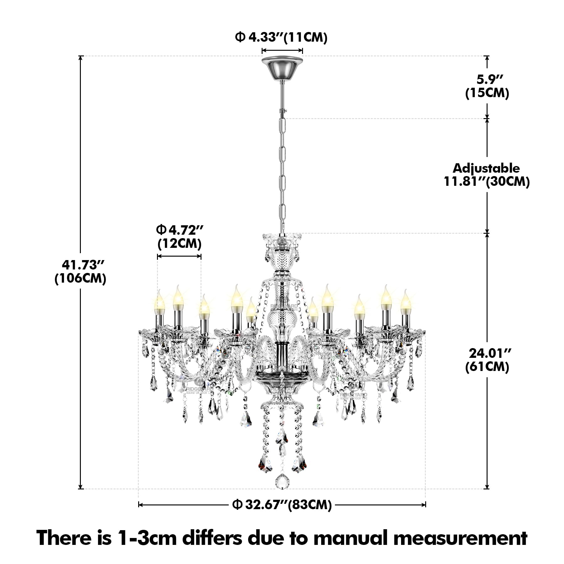 Modern Crystal Chandelier Ceiling Light Fixture - 10-Light E12 Base Pendant Lamp for Living Room, Dining Room, Bedroom, Hallway | Elegant Lighting for Home, Hotel, Restaurant & Bar Decor