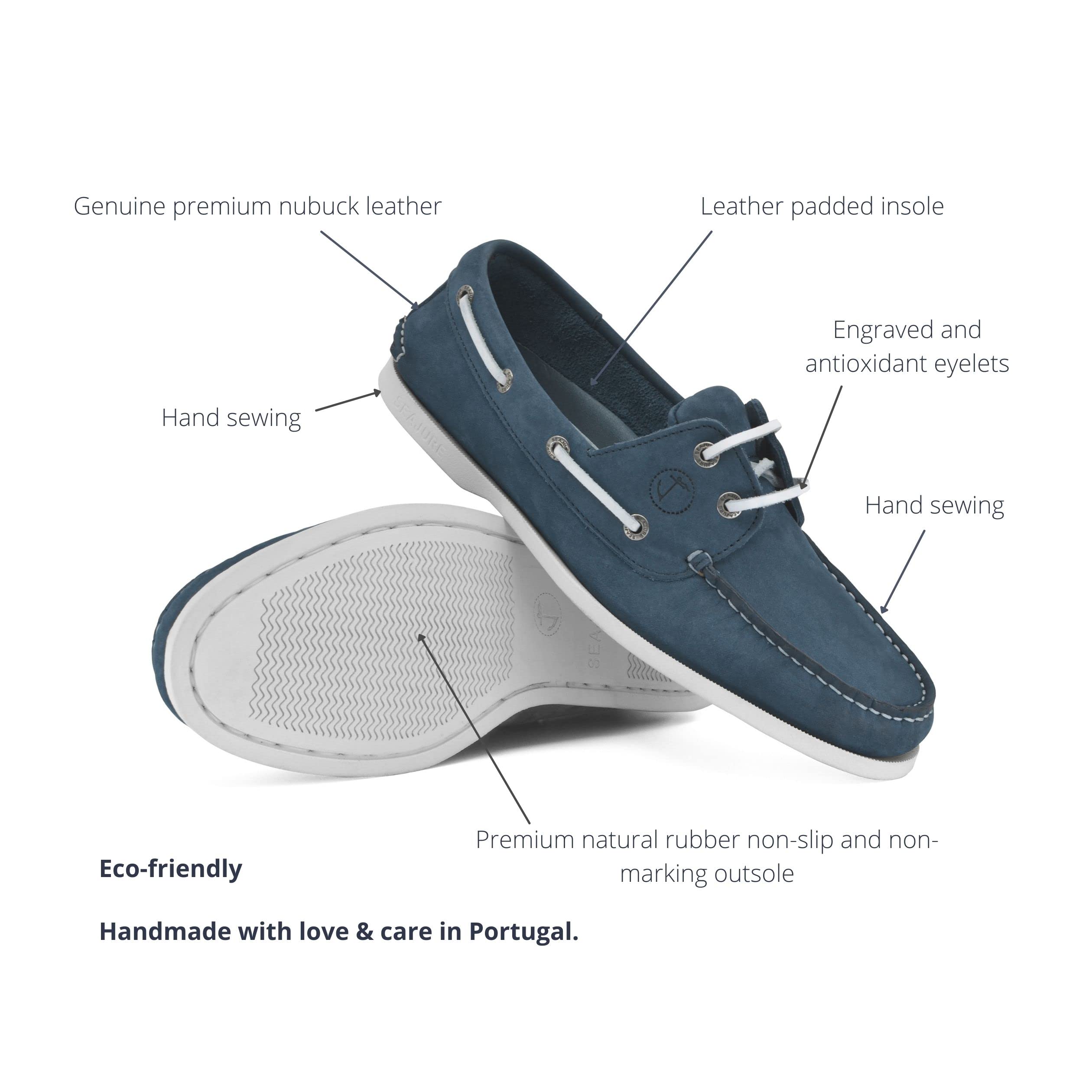Seajure Men's Binz Nubuck Leather Boat Shoes - Comfortable Slip-On Deck Shoes for Men, Casual Loafers for Sailing, Driving & Summer Outfits (Blue)
