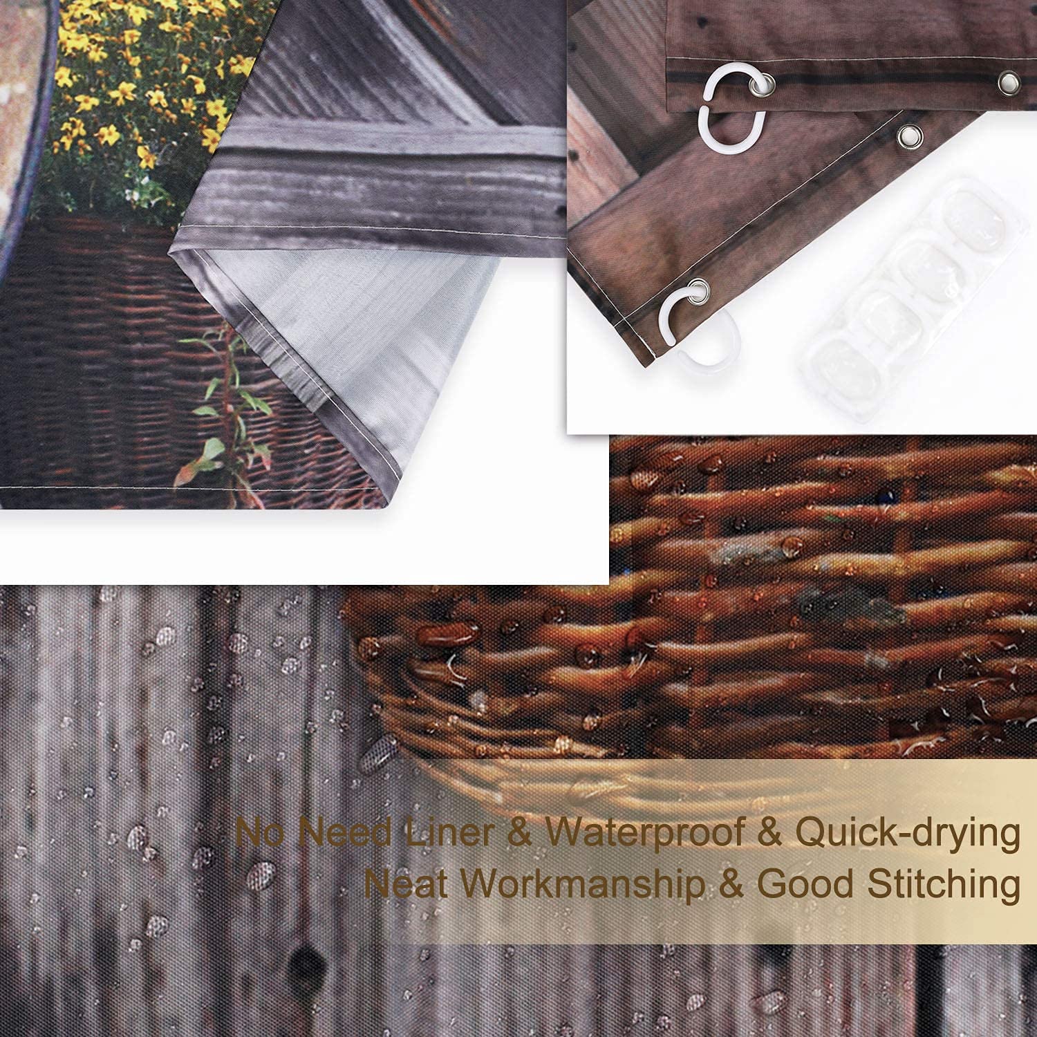 RosieLily Small Shower Curtain 36x72 Inches - Rustic Farmhouse Barn Door Design for Narrow Showers, RV Bathrooms & Half Stall - Includes 10 Hooks (Perfect for Tiny Homes, Campers & Small Bathrooms)