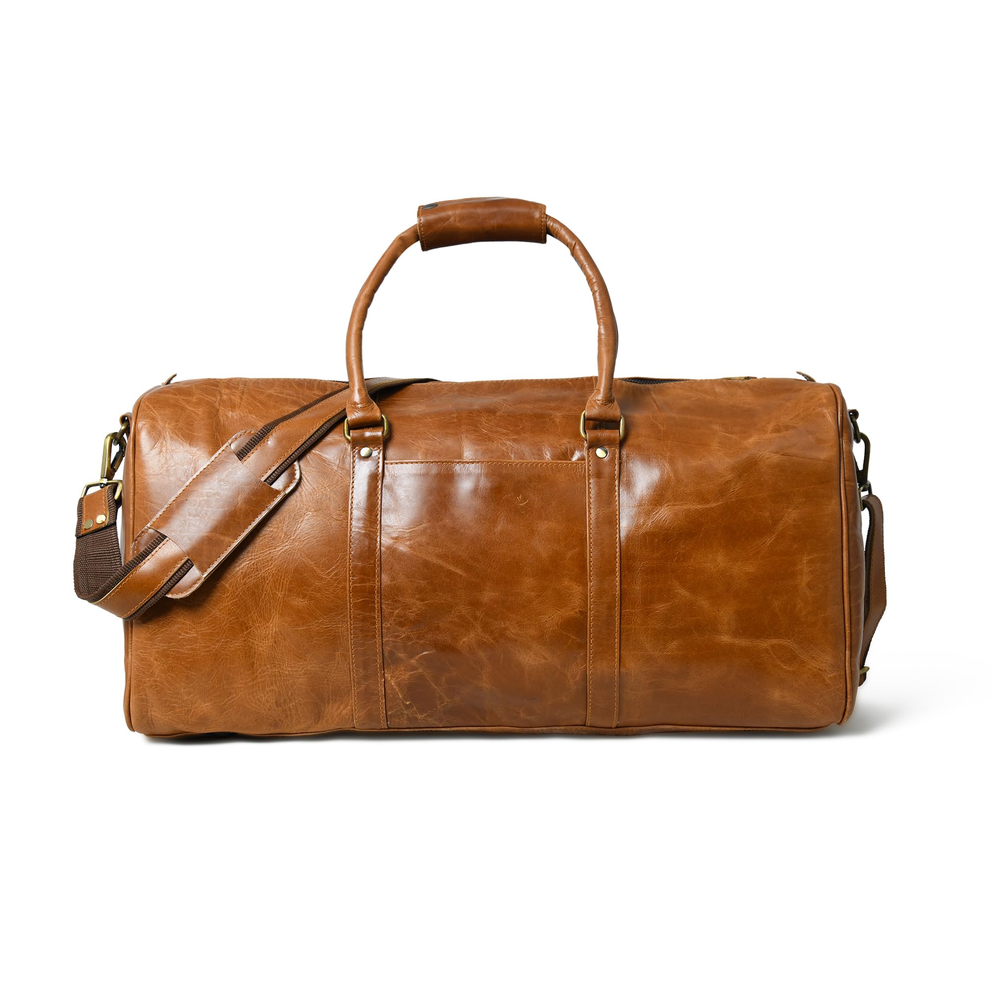 21 Inch Vintage Buffalo Leather Duffle Bag for Men & Women - Genuine Carry On Travel Overnight Weekender Gym Bag with Shoulder Strap - Perfect for Airplane, Business Trips, Gym & Weekend Getaways
