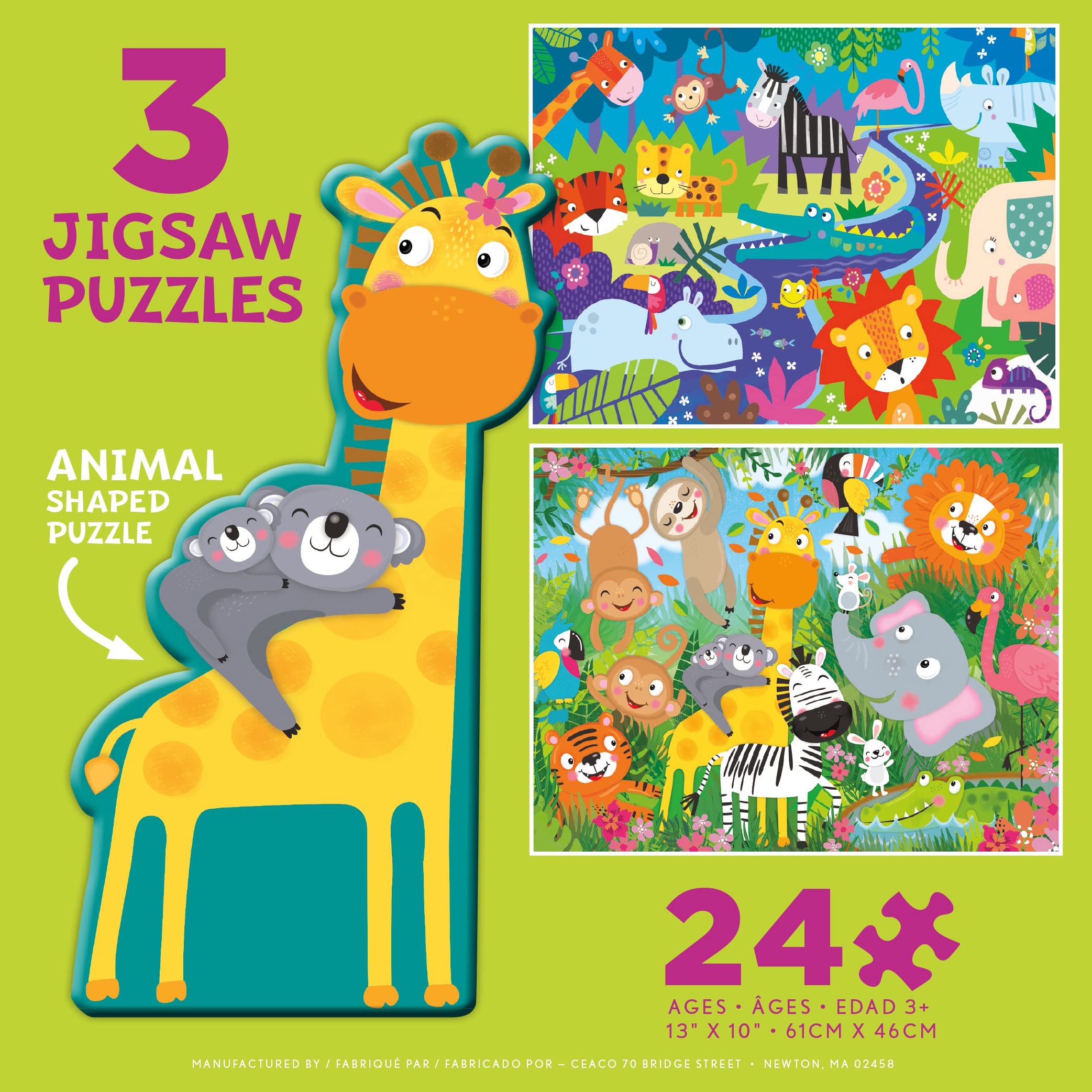 Ceaco 3-in-1 Animal Shaped Jigsaw Puzzles for Kids Playtime
