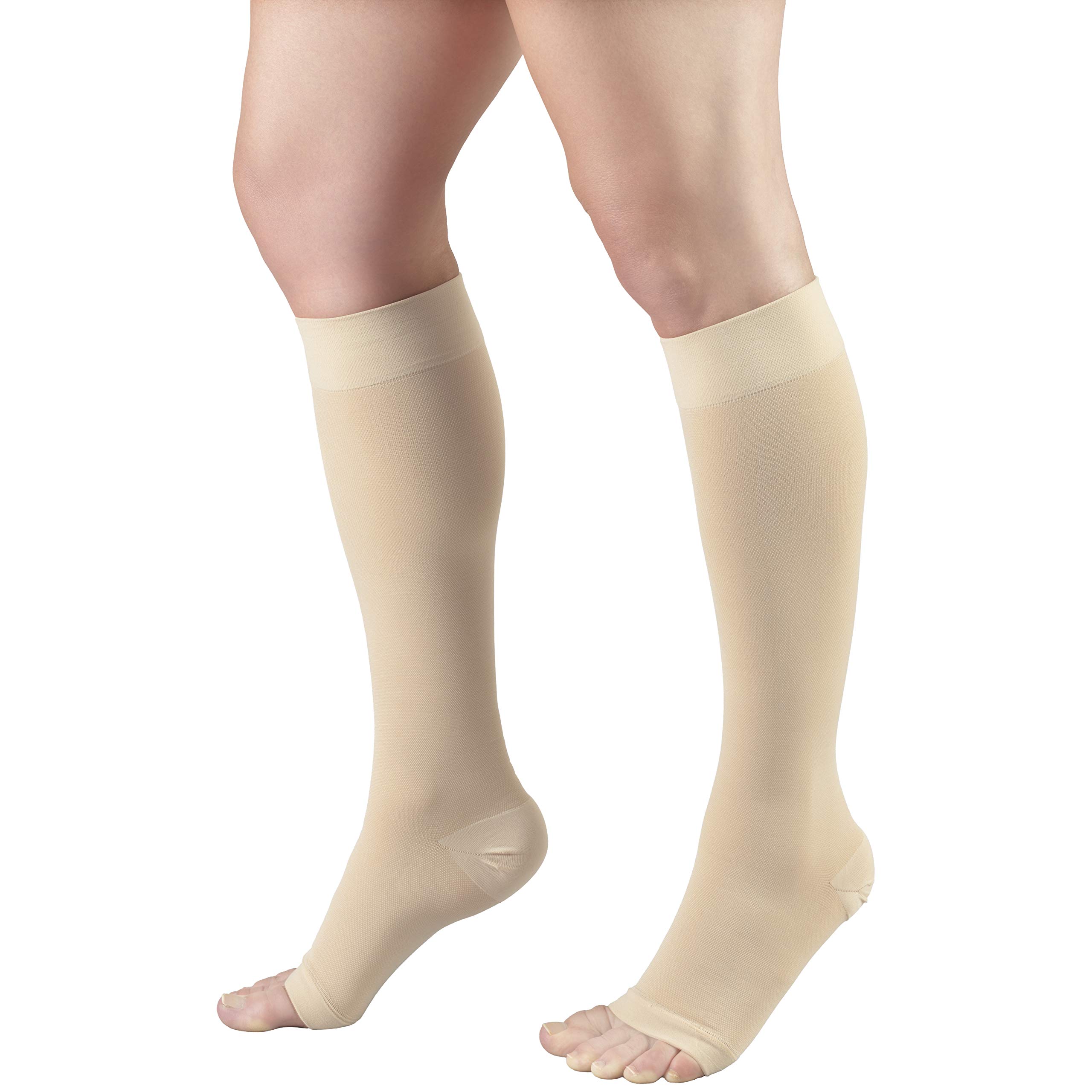 Truform 20-30 mmHg Compression Socks for Men & Women - Knee High Open Toe Stockings in Beige (Medium) - Improve Circulation & Reduce Swelling for Travel, Work & Recovery