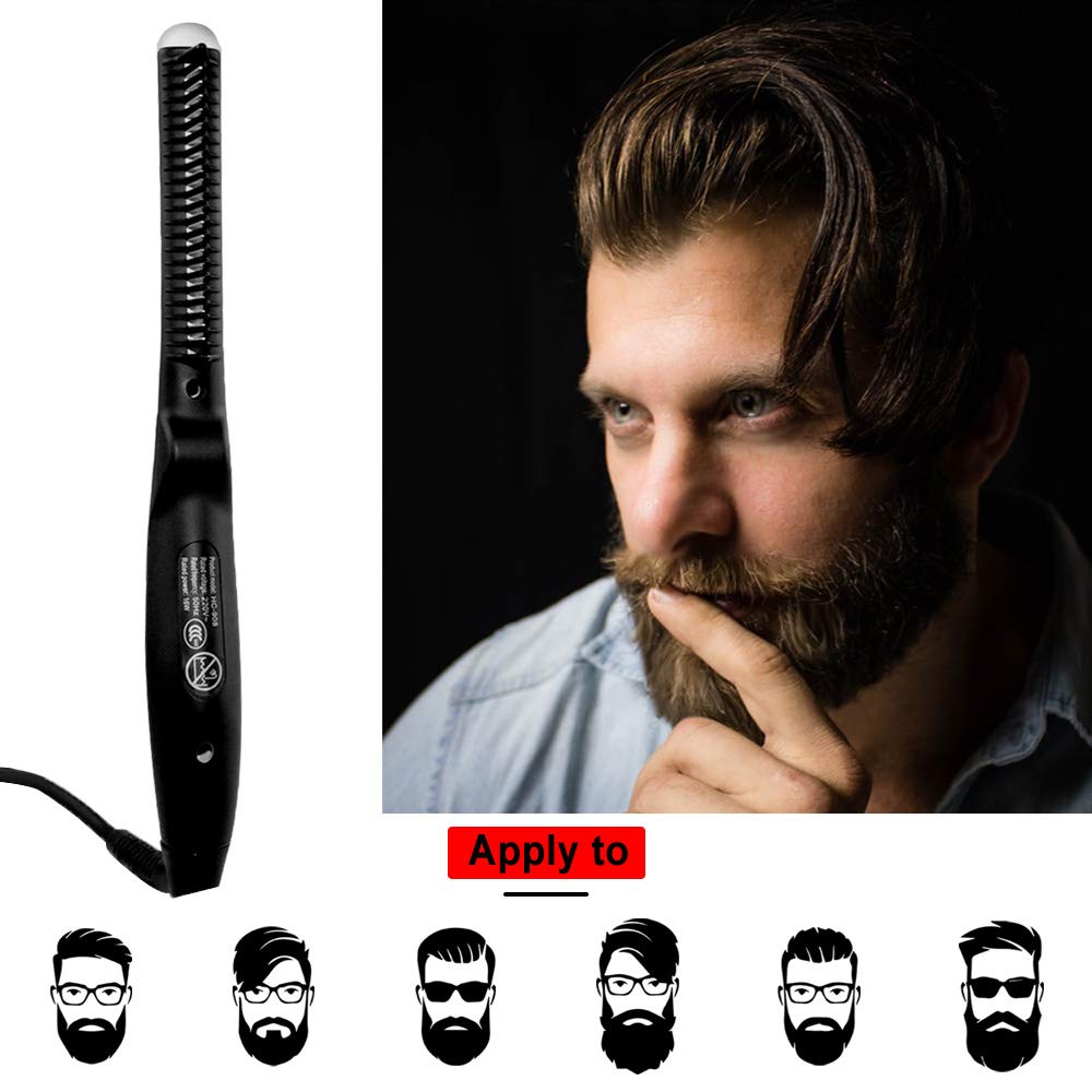 Electric Heated Beard Straightener for Men - Portable Travel Styling Iron with Fast Heating | Perfect for Home, Gym & On-the-Go Grooming