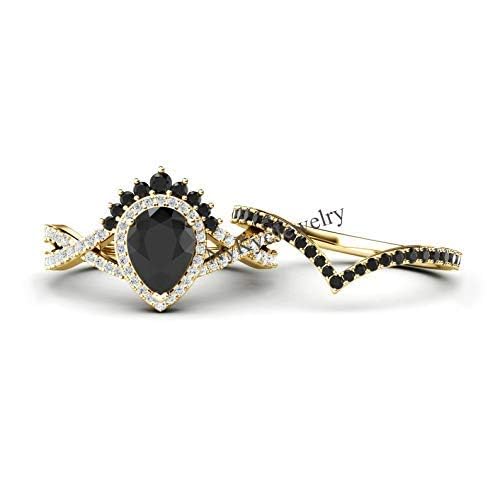Natural Black Onyx Ring - 18k Rose Gold & 925 Sterling Silver Women's Jewelry - Pear Shaped Onyx with CZ Diamond Accents - Elegant Gemstone Ring for Valentine's Day Gifts, Anniversary or Special Occasions - Perfect for Date Nights, Weddings and Formal Events