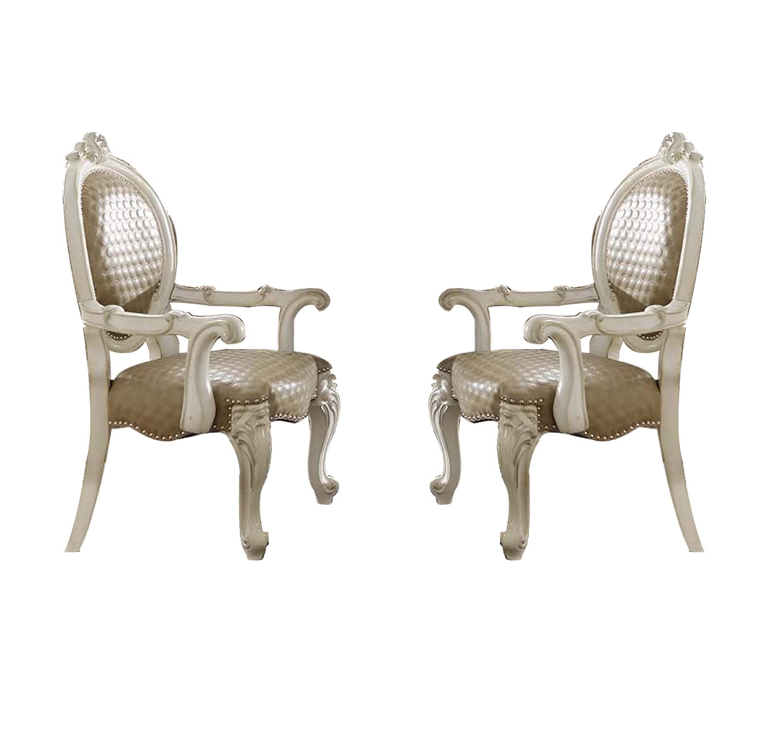 Acme Furniture Set of 2 PU Arm Chairs in Bone White & Champagne - Modern Living Room Seating for Home Office & Lounge Areas