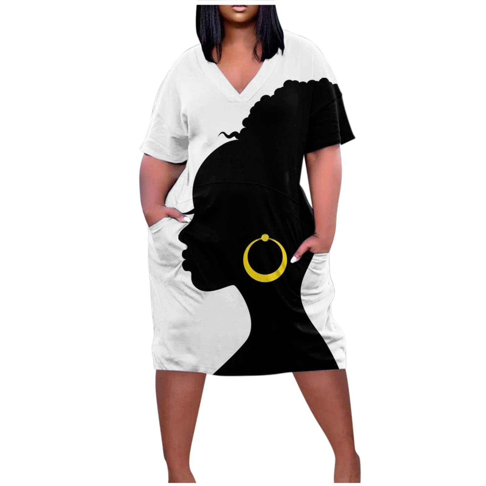 Stylish African Print Women's Short Sleeve T-Shirt Dress - Plus Size Midi & Short Casual Dresses for Independence Day Celebrations | Perfect for Summer Outings, Beach Vacations, and Cultural Events