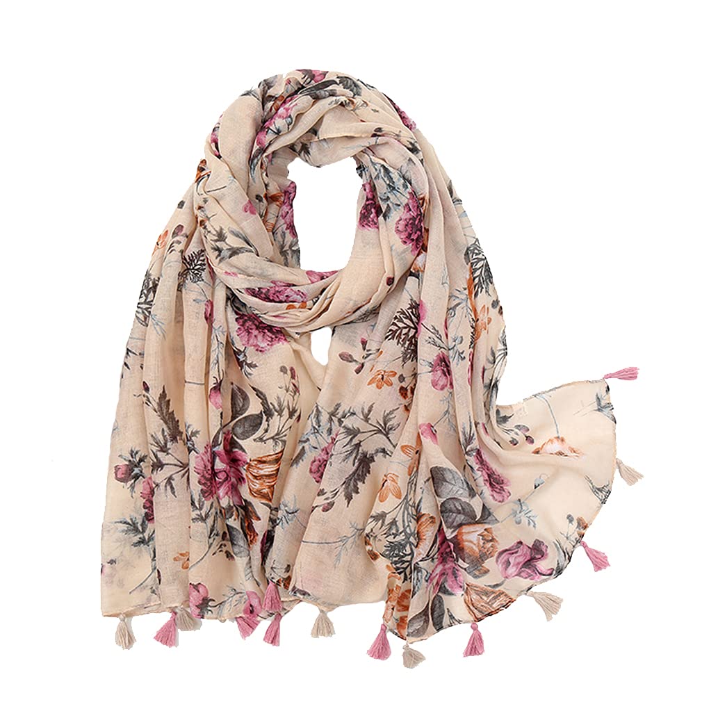 Boho Scarf for Women - Lightweight Floral Printed Shawl with Fringe | Soft Fashion Scarf for Fall & Winter | Perfect for Layering, Outdoor Activities & Gift Giving