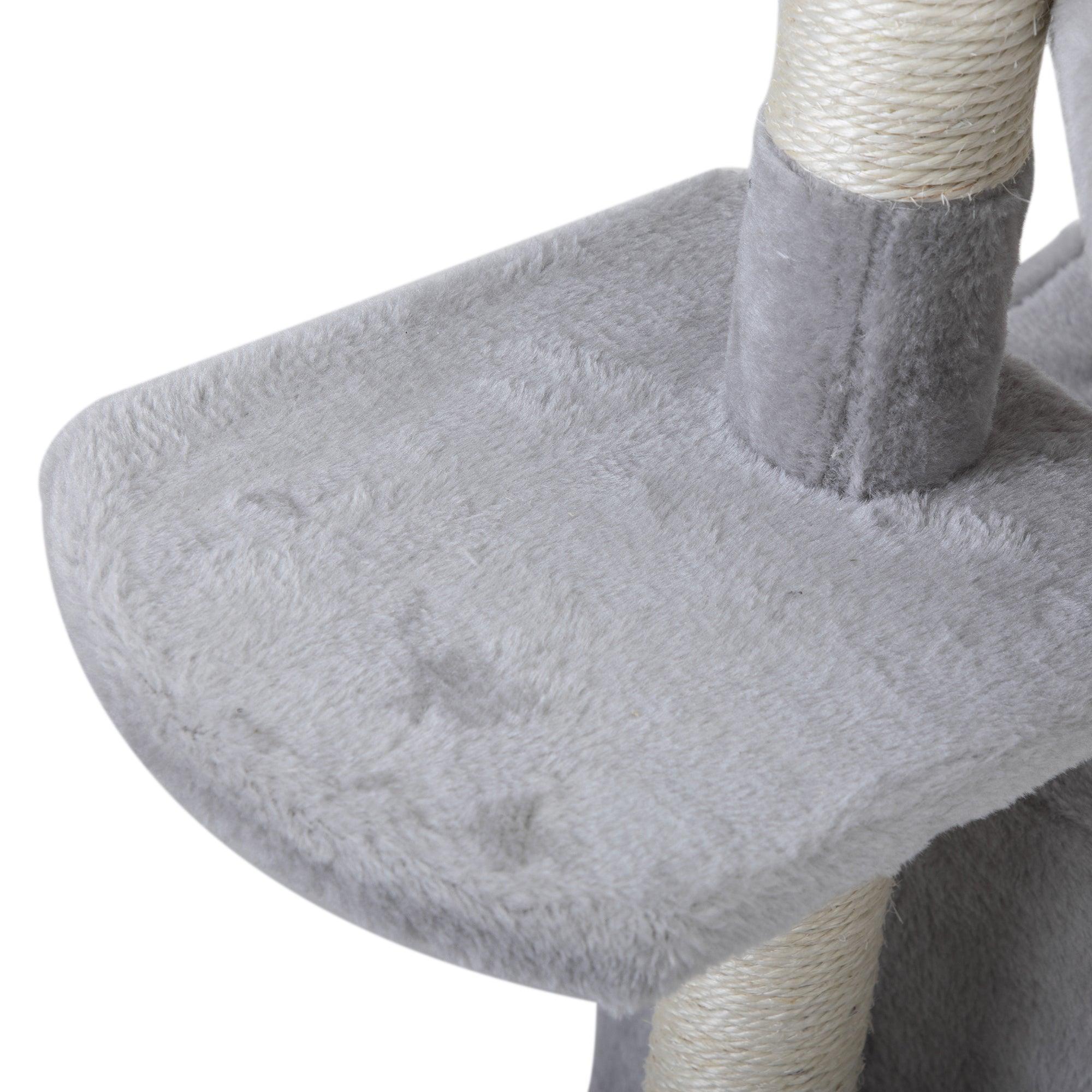2-Tier Cat Tree with Scratching Posts - Light Gray Cat Tower for Kittens & Cats - Perfect for Play, Climbing & Scratching in Home or Office