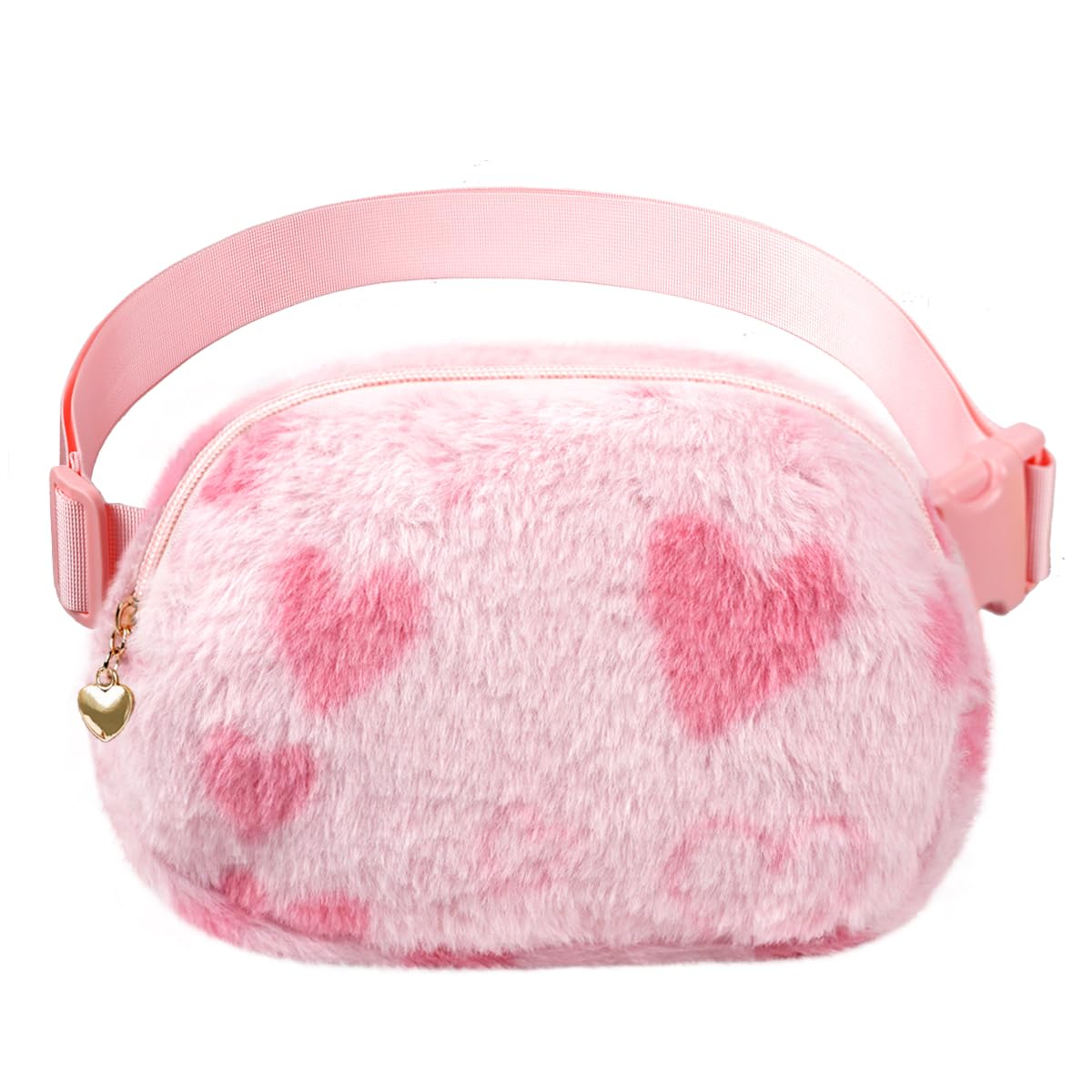 Soft Plush Heart Fanny Pack for Women & Girls - Trendy Crossbody Waist Bag with Adjustable Belt, Perfect for School, Travel, Shopping & Casual Outings (Pink)