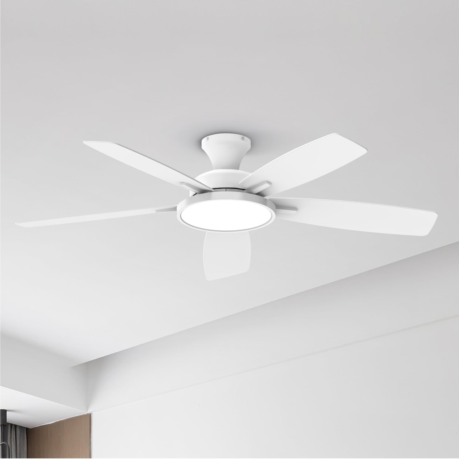 TALOYA 52 Inch White Ceiling Fan with Light and Remote Control - 3 Color Temperatures, Dimmable LED, Reversible Blades, Ultra Quiet - Perfect for Living Room, Bedroom, and Office Spaces