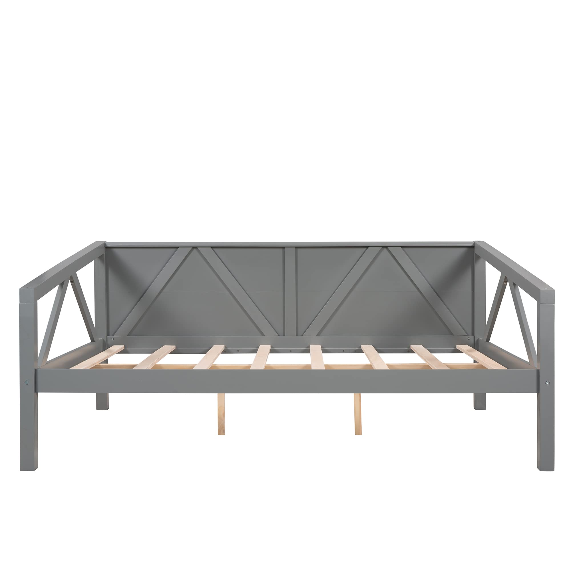 Bellemave Full Size Wooden Daybed Frame with Solid Wood Slats - Sturdy Dual-Use Sofa Bed for Bedroom & Living Room - No Box Spring Required (Gray) - Perfect for Guest Rooms, Small Spaces & Home Offices