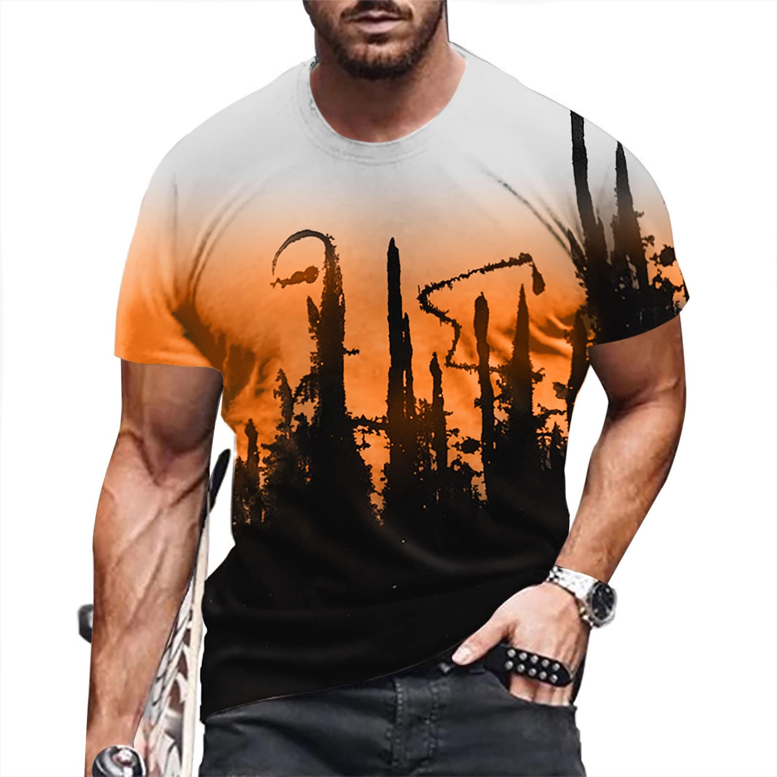 3D Gradient Print Men's T-Shirts - Summer Crew Neck Casual Tees for Daily Wear