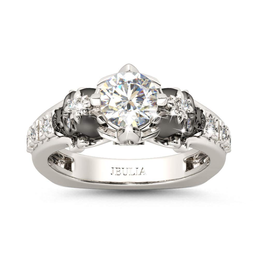 2 Carat Round Cut Diamond Skull Ring for Women - Sterling Silver Two-Tone Wedding Band, Customizable Bridal Ring, European Shank Engagement Promise Ring with Gift Box | Perfect for Valentine's Day, Anniversary Gifts & Unique Bridal Jewelry