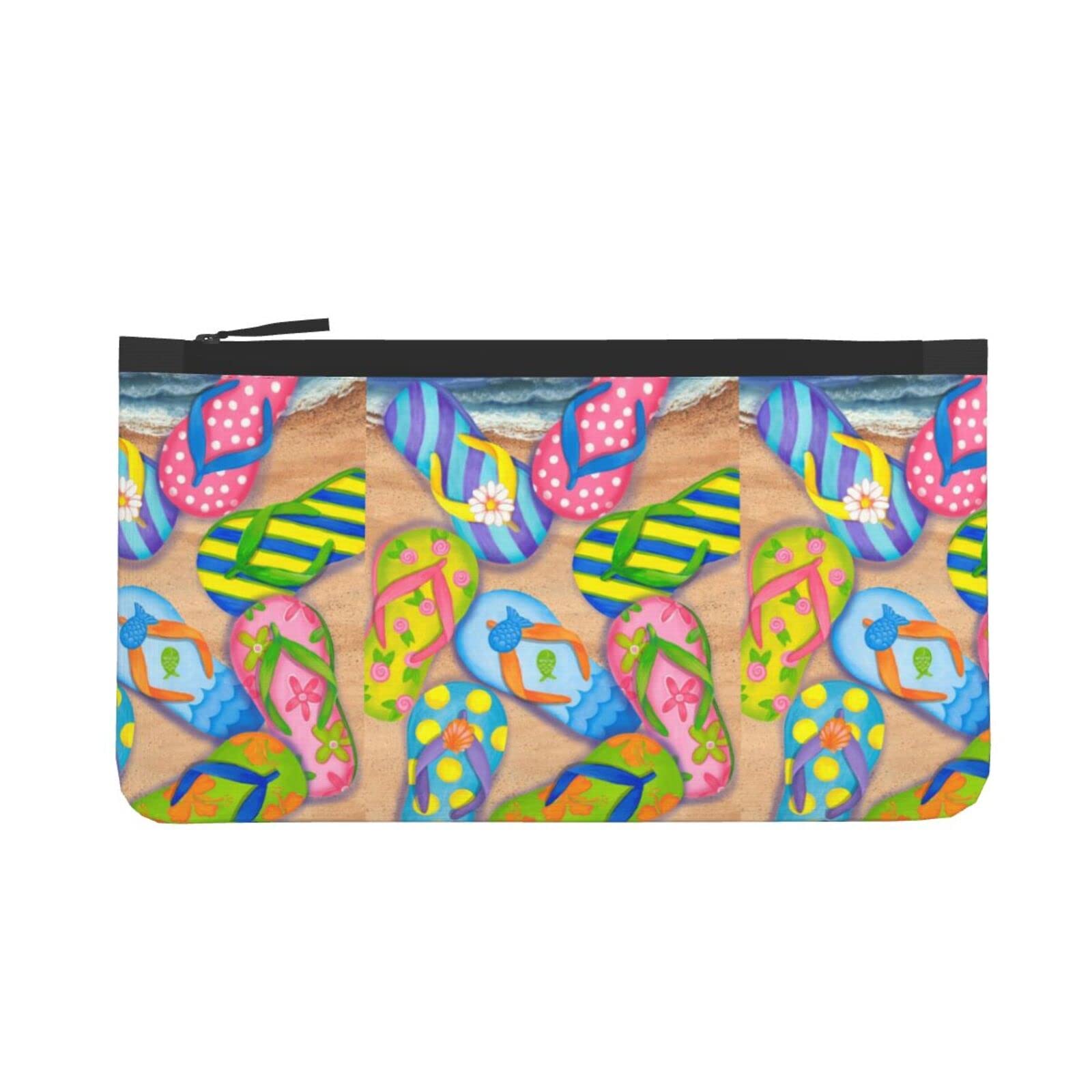 Funny Flip Flops Slippers Art Canvas Coin Purse - Portable Travel Makeup Pouch & Cosmetic Bag Wallet for Women - Perfect for Beach, Travel, and Everyday Use