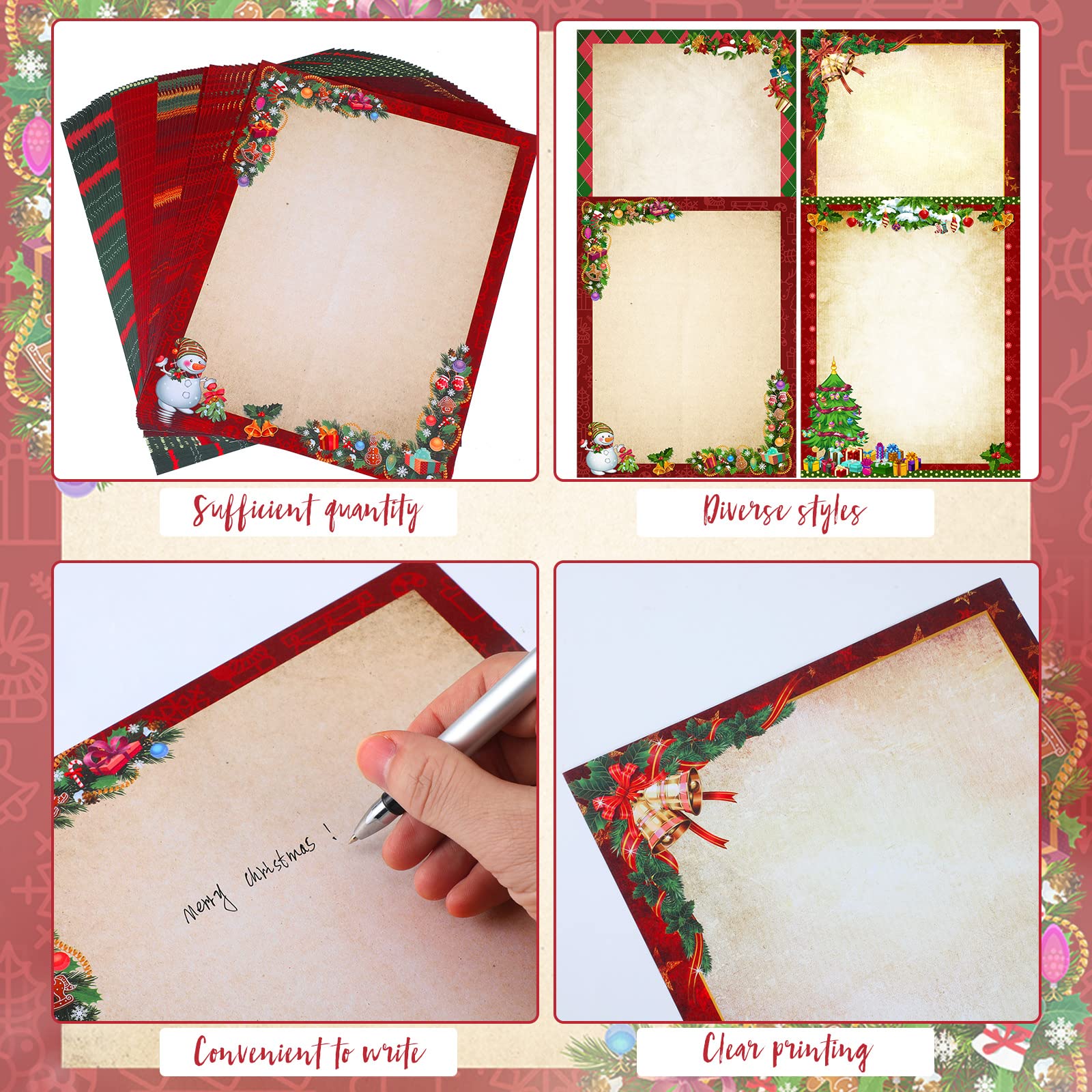 Vintage Christmas Stationery Paper - 48 Sheets 8.5 x 11