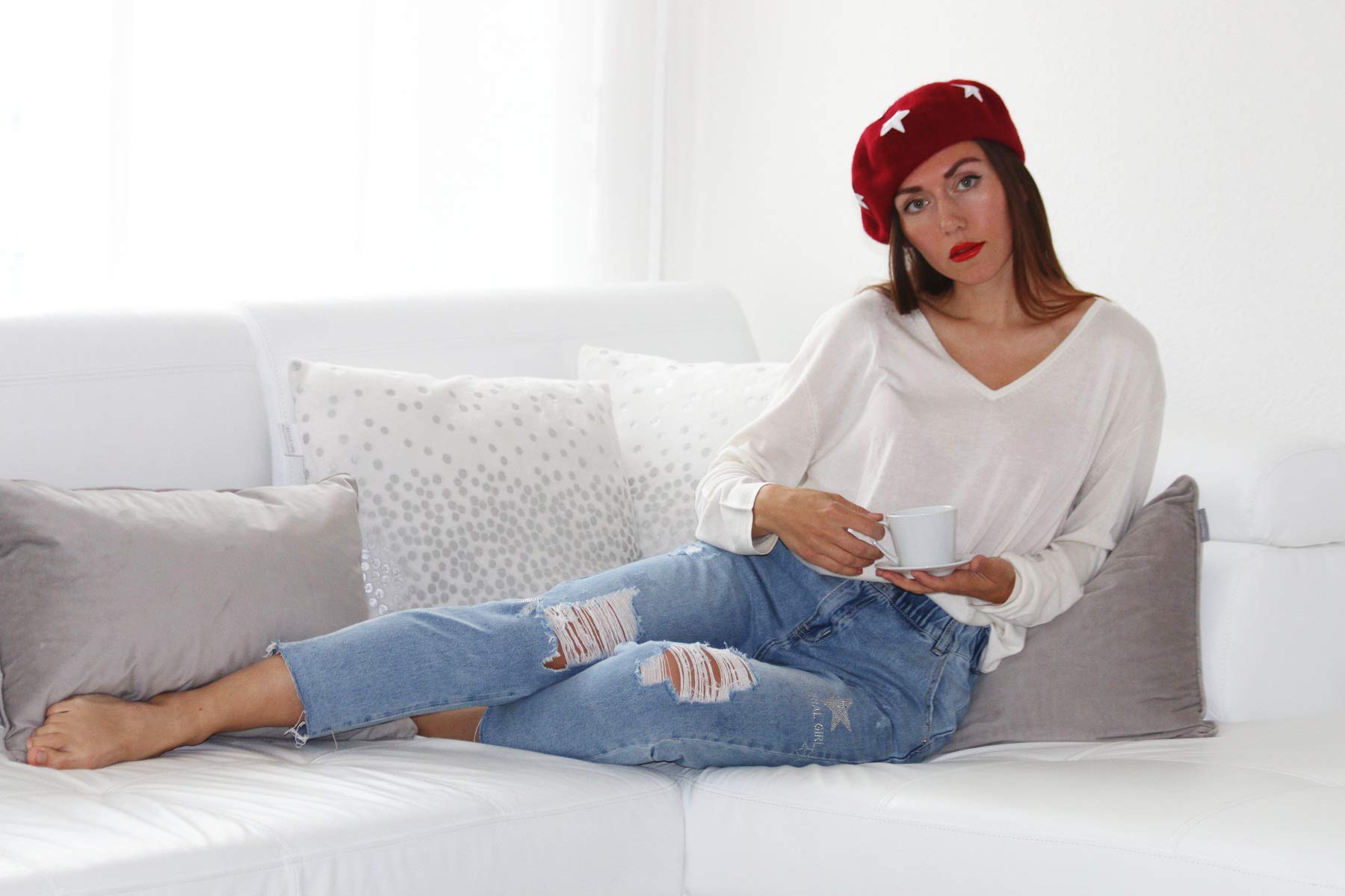 Women's Loose V-Neck T-Shirt - Soft Oversized White Cotton Top for Casual Wear & Layering | Perfect for Everyday Outfits, Lounge & Street Style