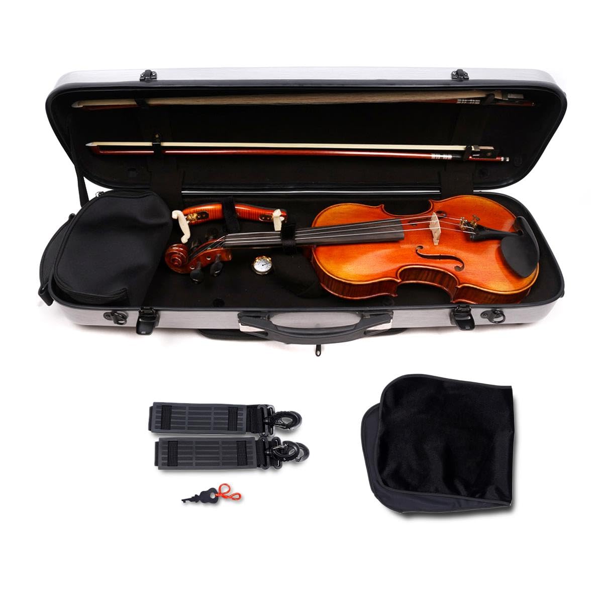 Premium 4/4 Full Size Carbon Fiber Violin Case - Lightweight Hard Shell Travel Case with Shoulder Strap, Music Sheet Pocket & Security Lock (2.1kg, Silver Gray) - Perfect for Professional Musicians, Travel & Performance Protection