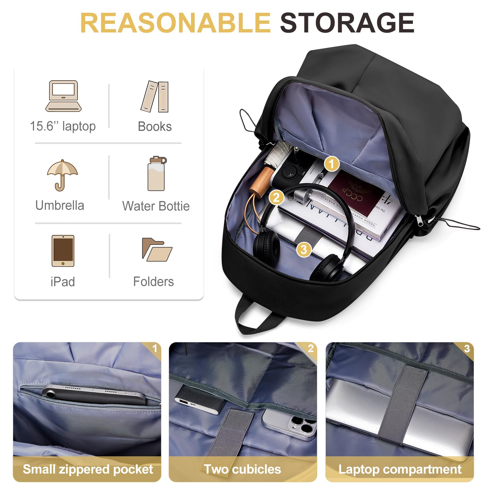 Lightweight Waterproof Black Backpack for High School & College Students - Casual Daypack for Teens, Boys & Girls - Perfect for School, Travel & Daily Use