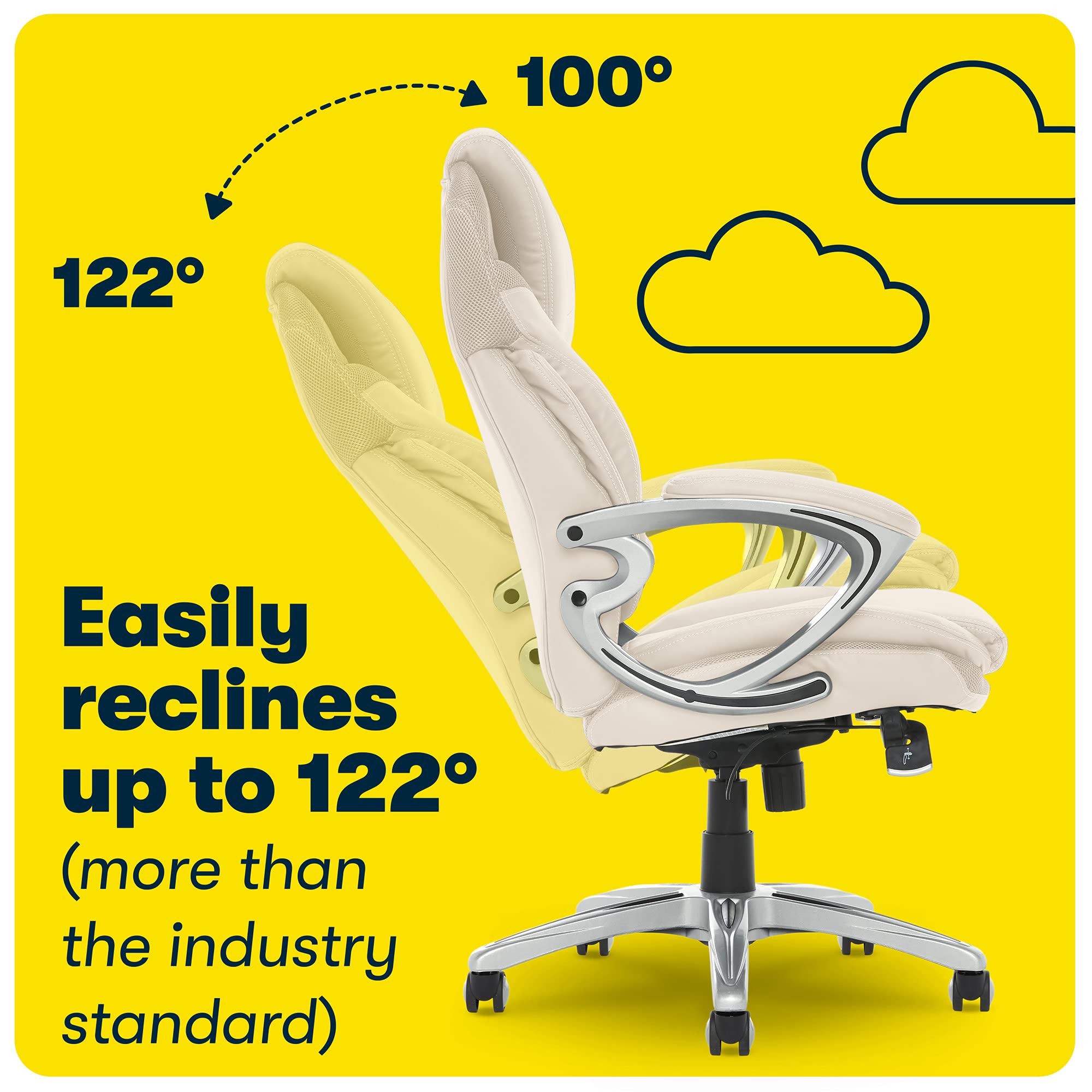 Serta AIR Health and Wellness Executive Office Chair - High Back Ergonomic Desk Chair with Lumbar Support for Big & Tall Users, Bonded Leather Swivel Task Chair in Comfortable Cream | Perfect for Home Office, Gaming Setup, and Professional Workspaces