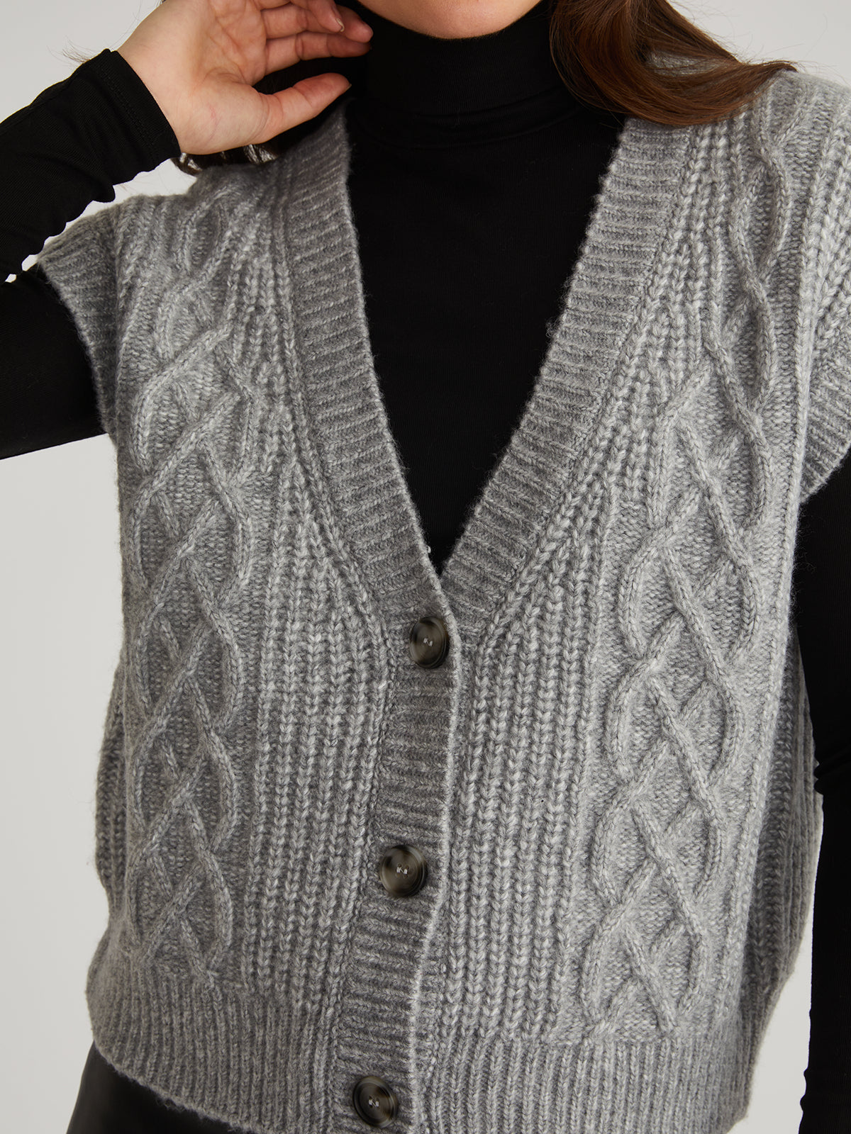 Paige Women's Button Front Cable Knit Vest - Stylish & Cozy Winter Layering Piece for Casual Outfits & Office Wear