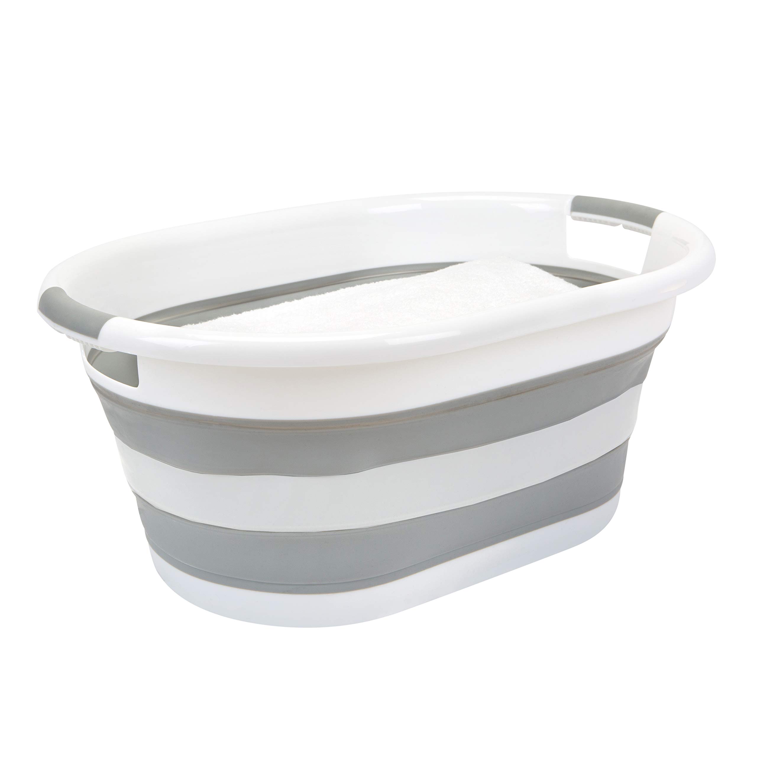Collapsible Laundry Basket - Foldable & Space Saving Storage for 2 Loads | Portable Under Bed & Closet Organizer | Perfect for Dorm, Kids Room & Small Spaces | White & Grey | Great for Laundry Day & Home Organization