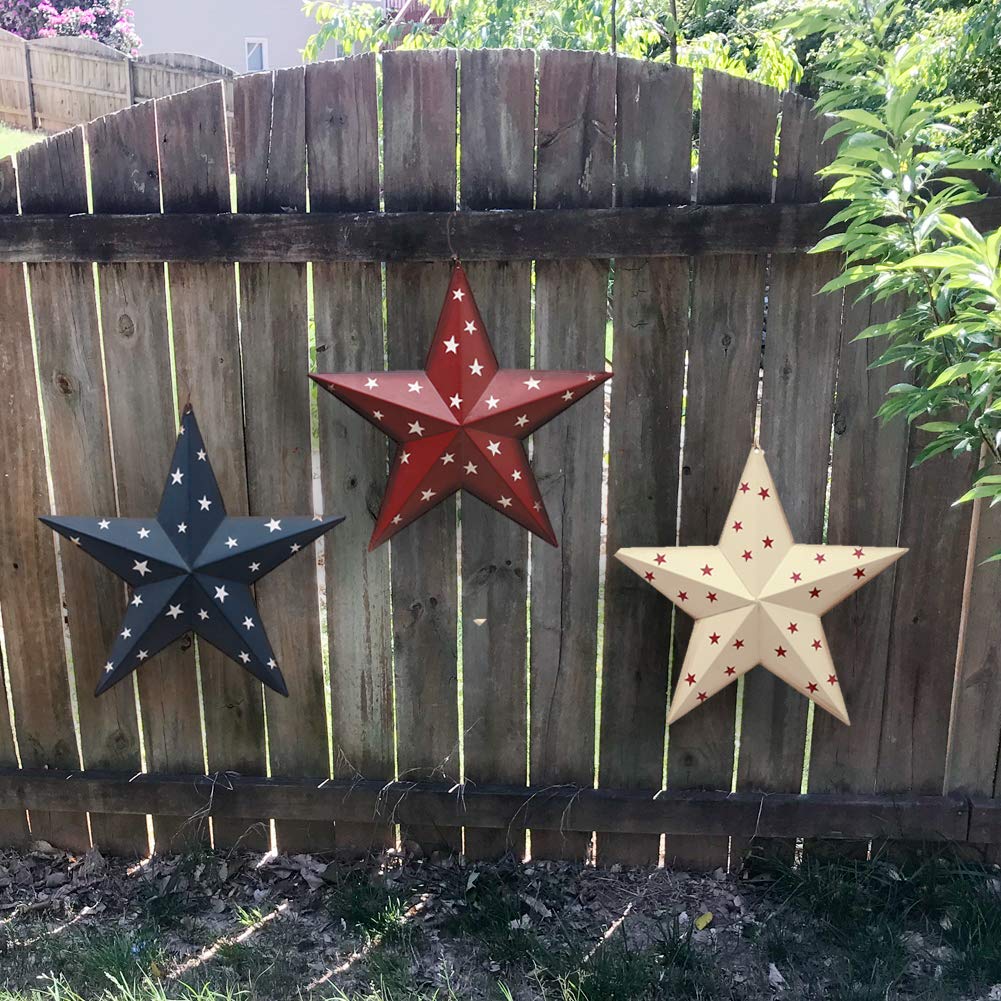 12in Patriotic USA Flag Metal Star Decor - Indoor/Outdoor Barn Wall Hanging for July 4th & Holidays