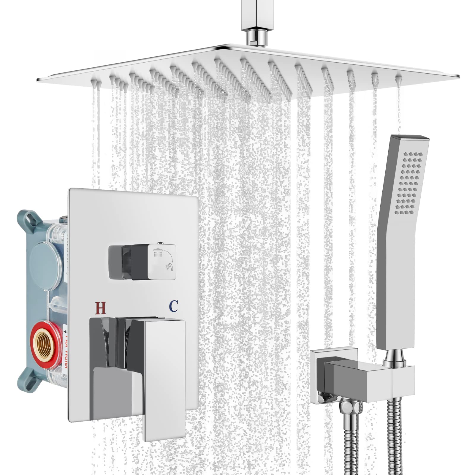 Luxury 10 Inch Rain Shower Combo Set - Ceiling Mount High Pressure Shower Head with Handheld Spray, Polished Chrome Shower Mixer Faucet & Rough-in Valve - Perfect for Modern Bathroom & Spa Experience