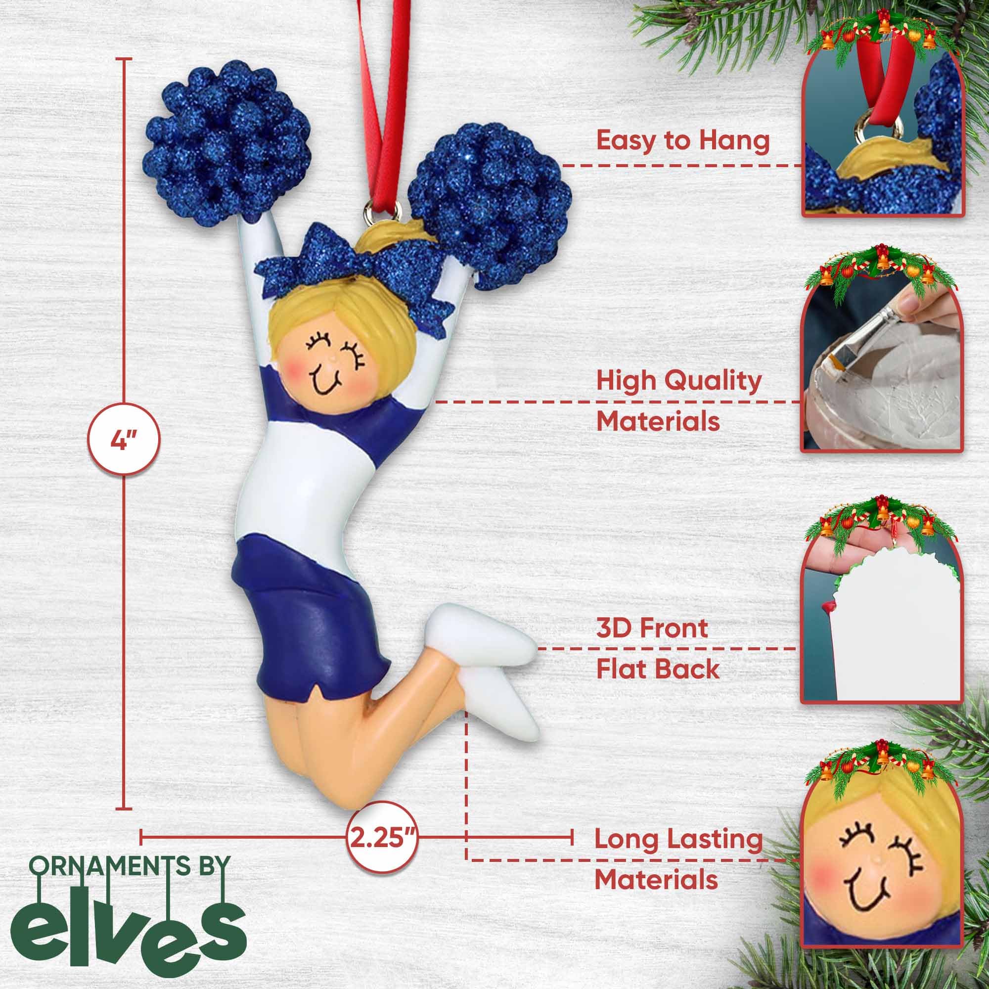2024 Personalized Cheerleading Christmas Ornament - Custom Blue Blonde Cheerleader Tree Decoration for Girls | Perfect Gift for Dancers & Cheer Squads (Holiday Decor, Team Spirit, Sports Enthusiasts)
