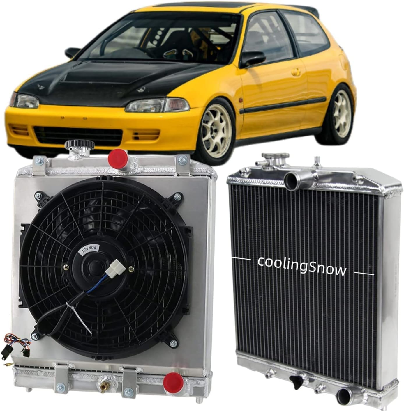 High Performance 3 Row Aluminum Radiator for Honda Civic D15 D16 EK EG & Acura Integra 1992-2000 - Full Aluminum Cooling System with Shroud Fan & Thermostat Relay Kit - Perfect for Street Racing, Daily Driving & Engine Overheating Prevention