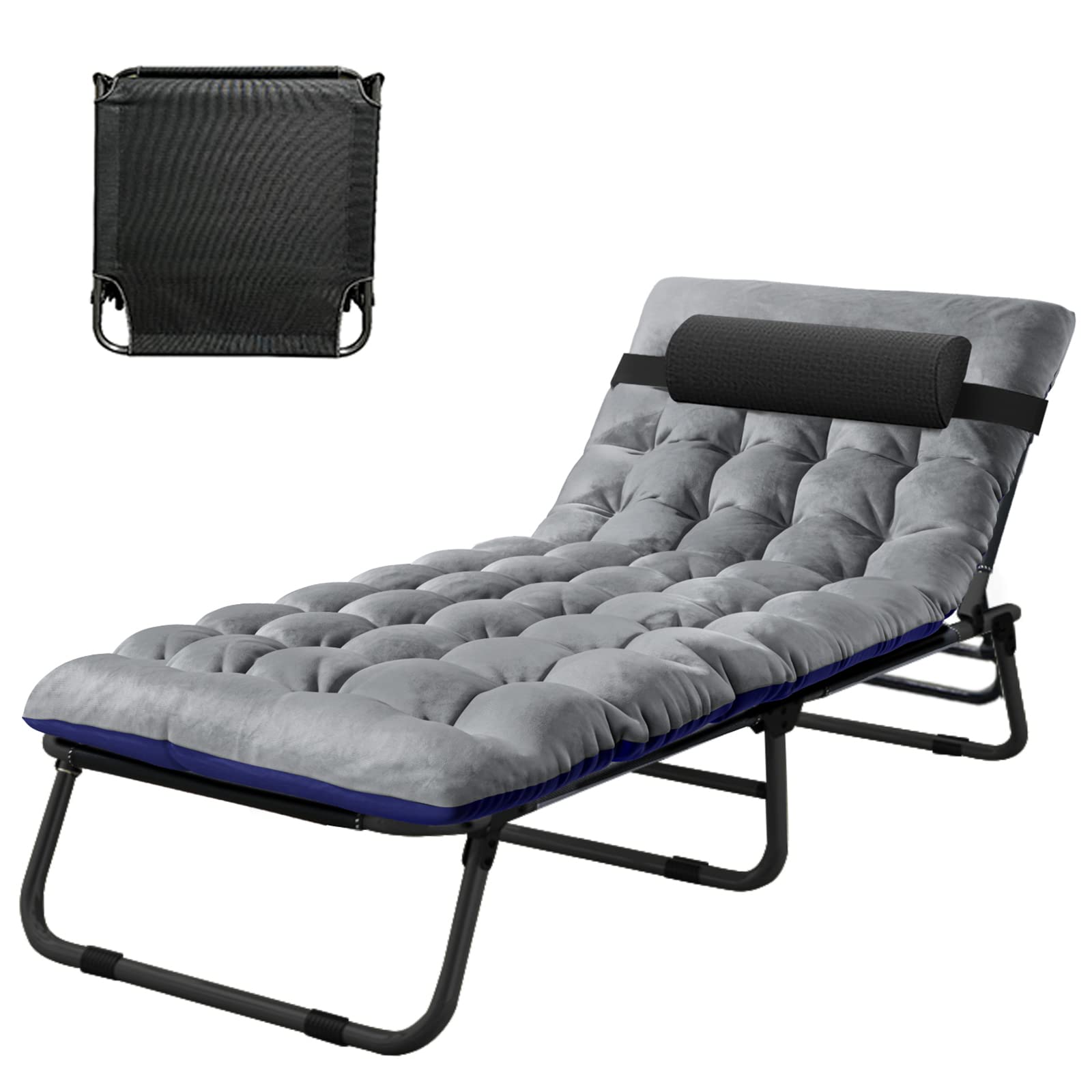 ABORON Adjustable 4-Position Folding Camping Cot for Adults - Portable Sleeping Cot with Pillow, Outdoor Reclining Chaise Lounge Chair for Camping, Beach, Poolside, Backyard & Sun Tanning - Perfect for Relaxation, Travel & Outdoor Adventures