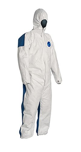 DuPont Tyvek 400D Protective Coverall with ProShield 10 Back - White/Blue Disposable Hazmat Suit with Front Zipper, Hood & Elastic Cuffs (X-Large, 25-Pack) - Ideal for Construction, Painting, Chemical Handling & Industrial Safety Work