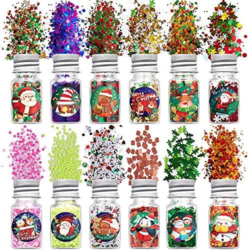 RedDhong 12 Boxes Christmas Nail Art Sequins - Mixed Shapes Holographic Glitter Flakes for DIY Manicure, Nail Decoration & Crafts | Perfect for Holiday Nail Designs, Party Makeup & Gift Giving